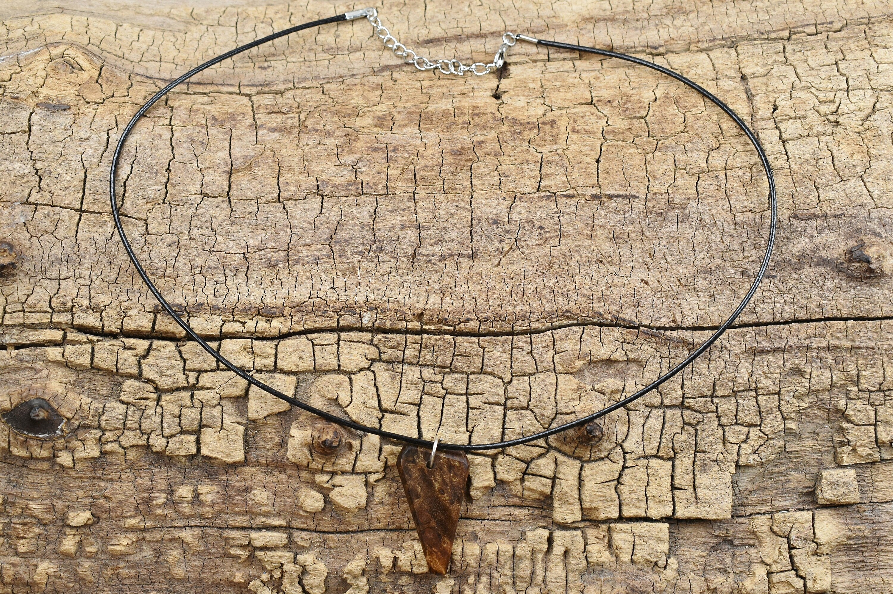 Caribbean Rosewood Burl Wood Pendant Necklace: Handmade Adjustable Necklace