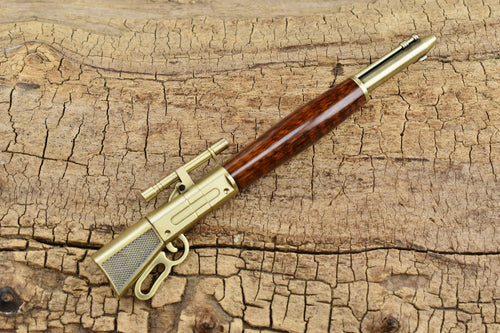 Hand Carved Snakewood Rifle Pen - Lever Action Antique Brass Finish
