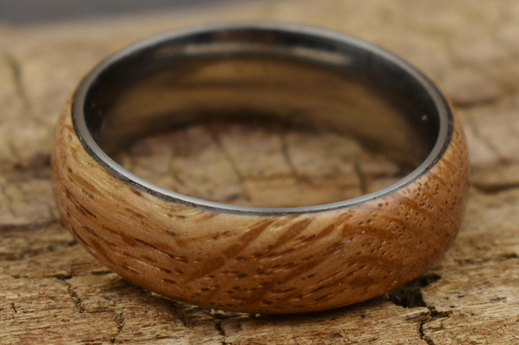 Handmade Figured Oak Wood Ring - Stainless Steel Core - Size 12.5