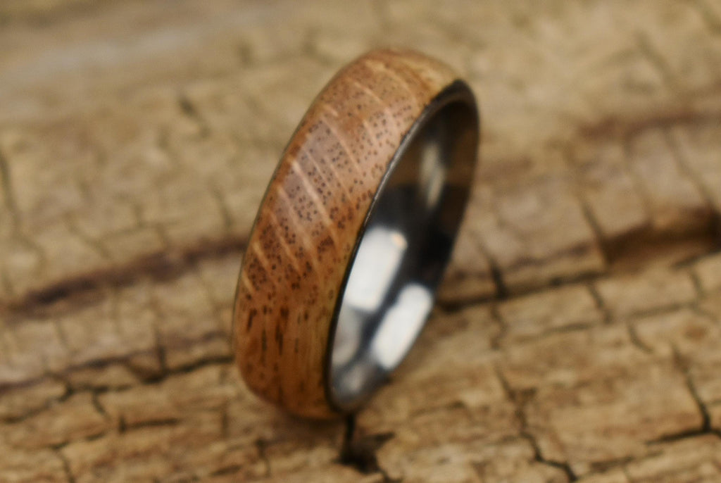 Handmade Figured Oak Wood Ring - Stainless Steel Core - Size 12.5