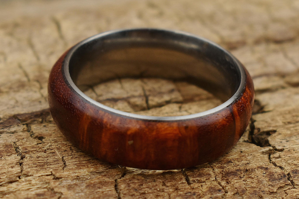 Handmade Bloodwood Burl Ring - Stainless Steel Core - Size 11.5