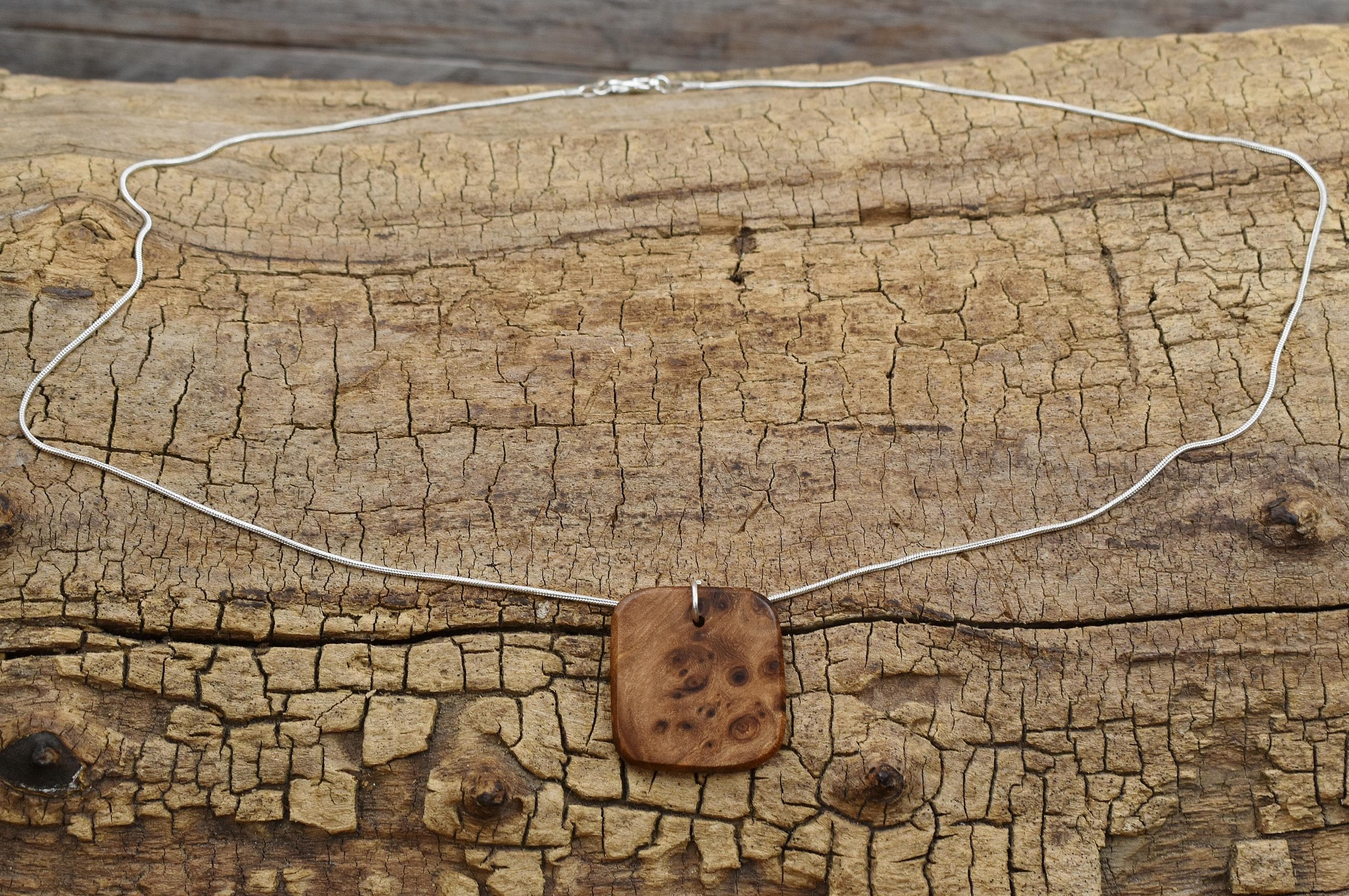 Red Elm Burl Pendant Necklace: Handmade Wood Jewelry, 24 inch Chain
