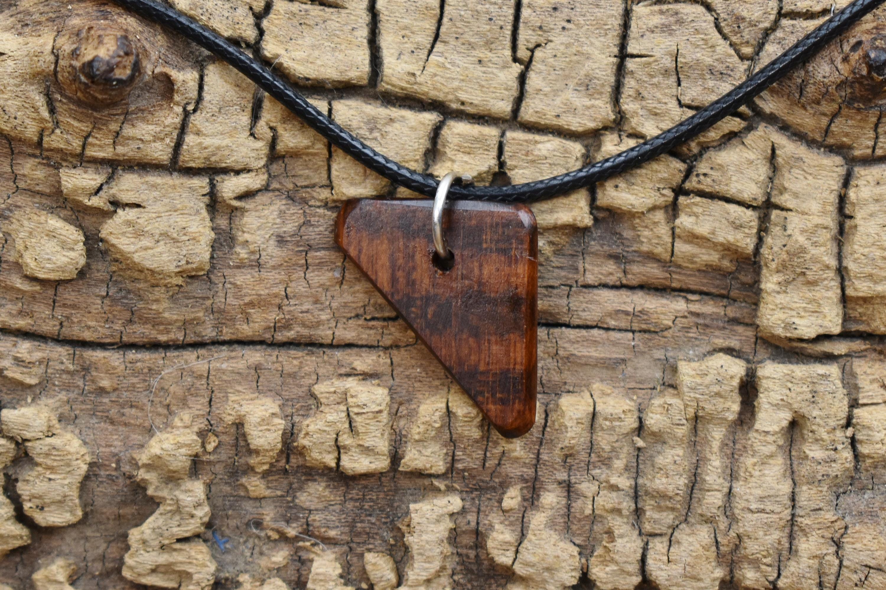 Handmade Snakewood Wood Pendant Necklace: Adjustable Rare Wood Jewelry