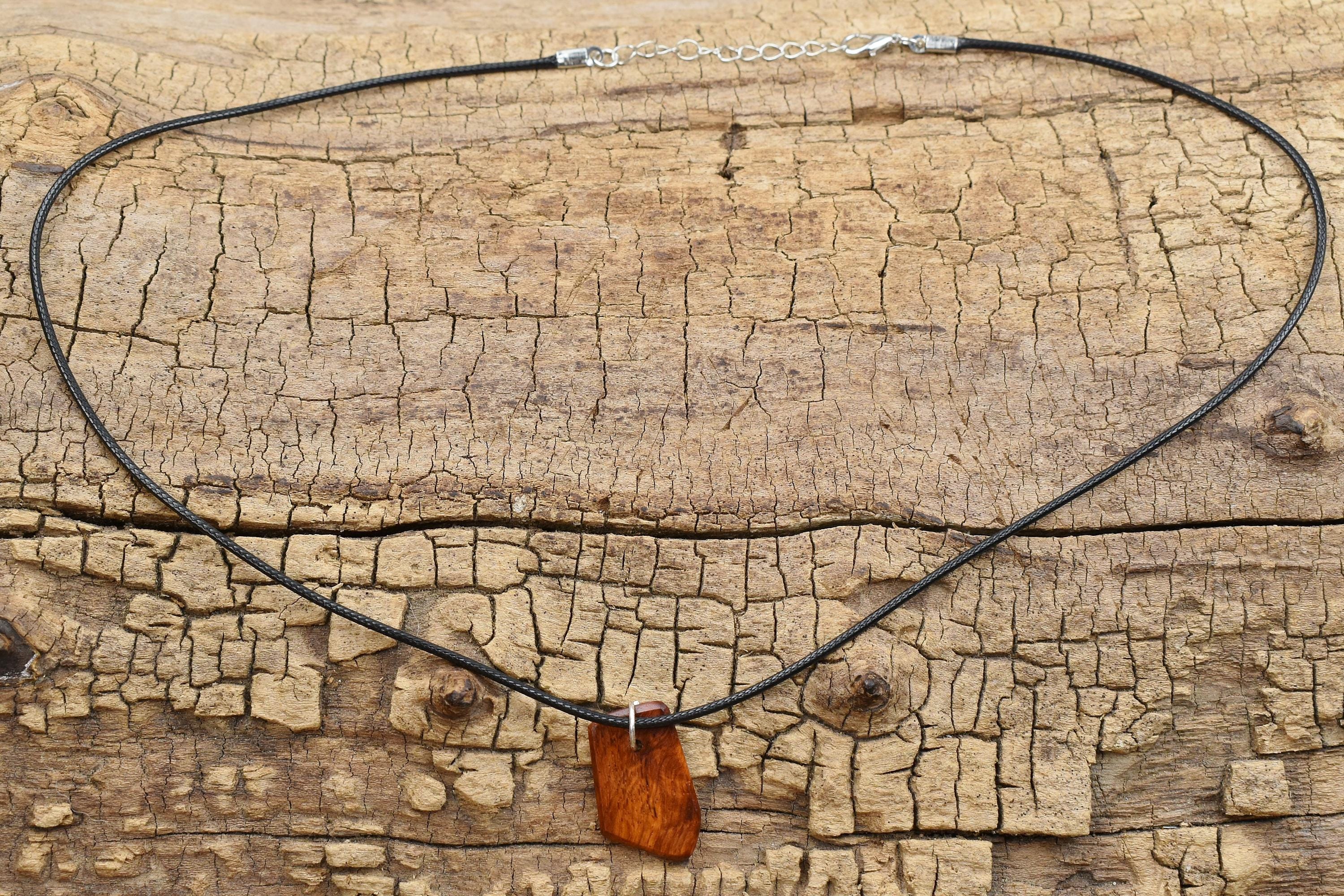 Amboyna Burl Wood Pendant Necklace: Handmade Adjustable Necklace (18-20inch)