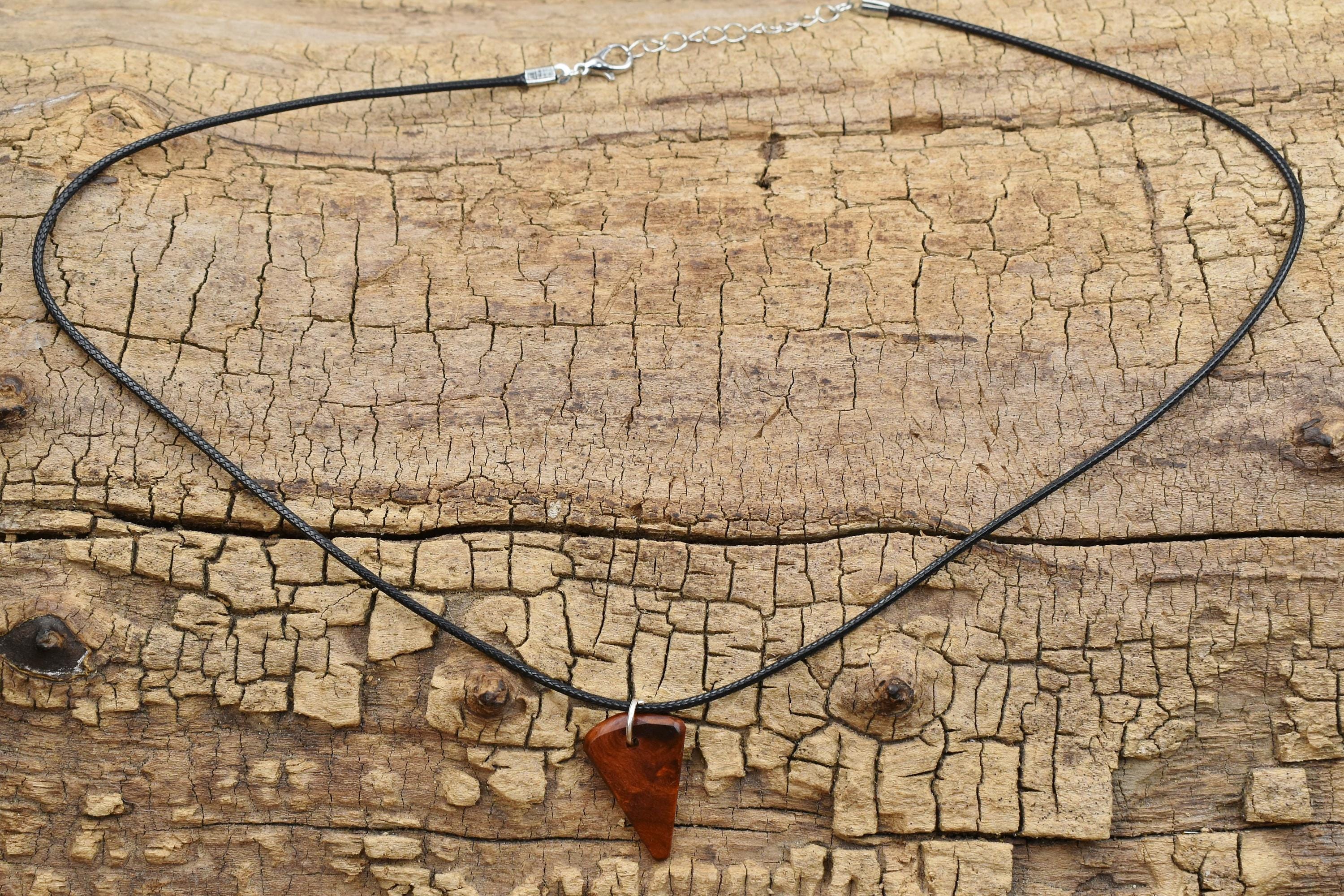 Amboyna Burl Wood Pendant Necklace: Handmade Rare Wood, Adjustable