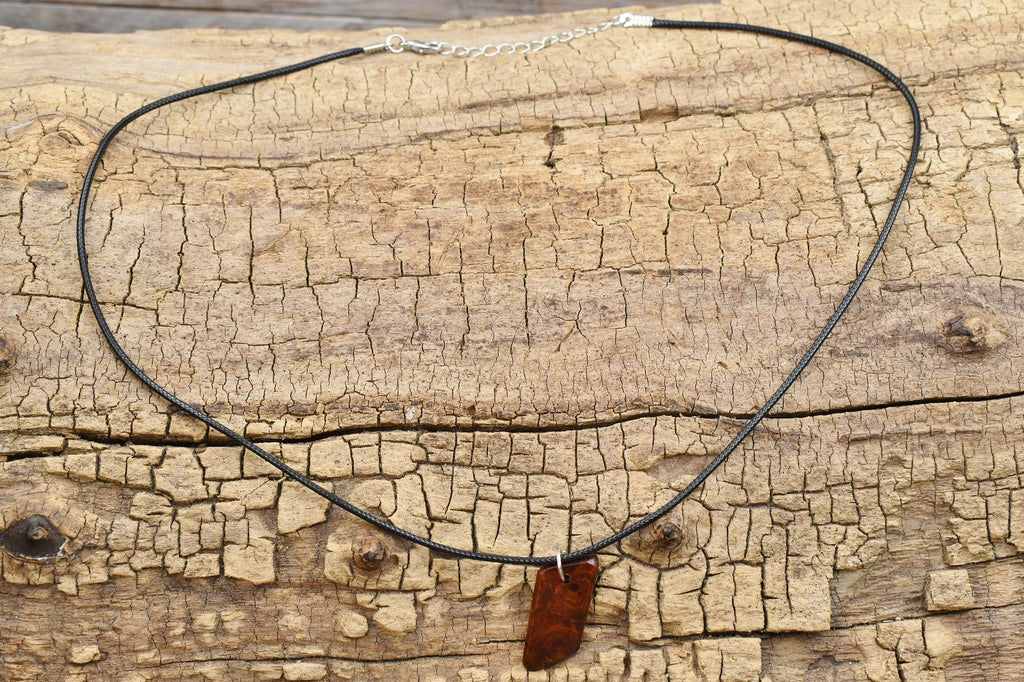 Handmade Amboyna Burl Wood Pendant Necklace: Adjustable 18-20 inch