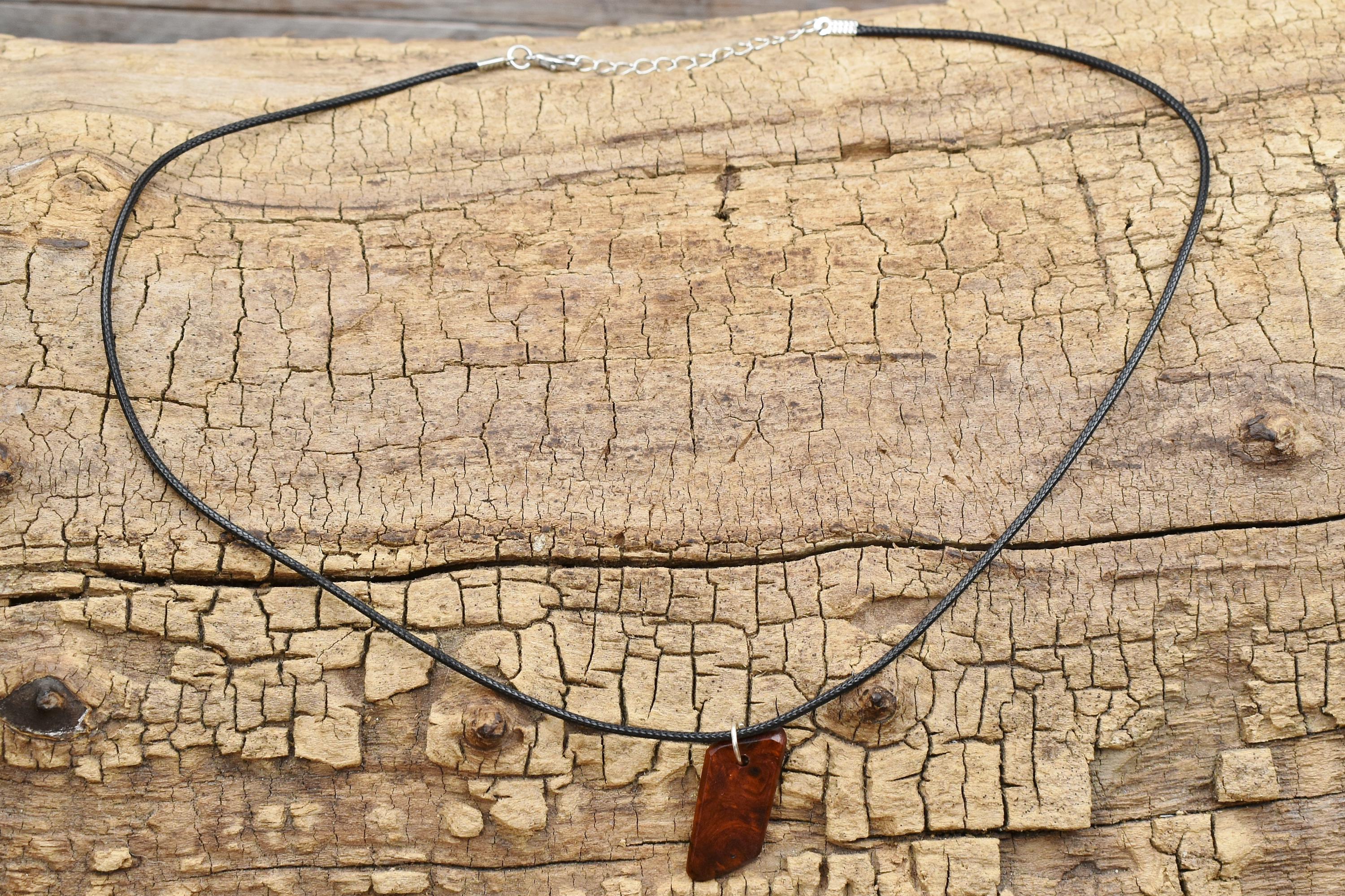 Handmade Amboyna Burl Wood Pendant Necklace: Adjustable 18-20 inch