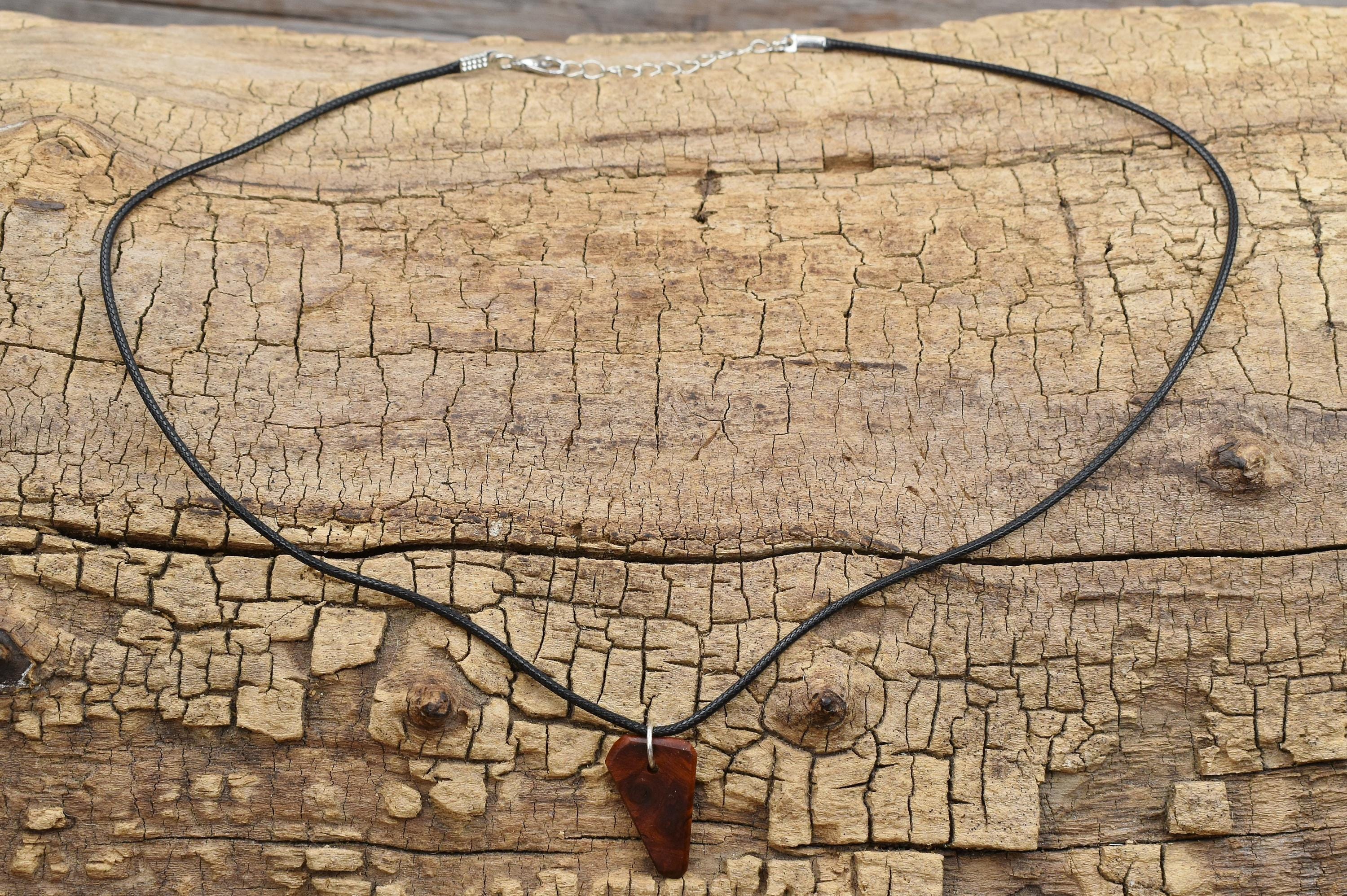 Amboyna Burl Wood Pendant Necklace: Handmade Adjustable Necklace (18-20inch)
