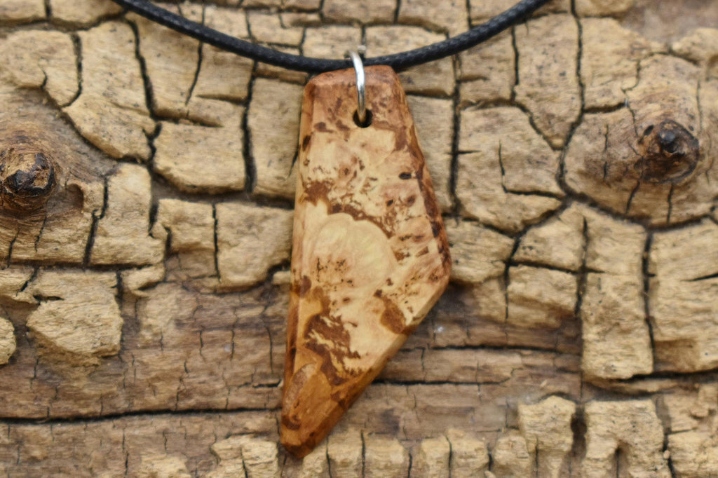 Handmade Hickory Burl Wood Pendant Necklace - Adjustable Length