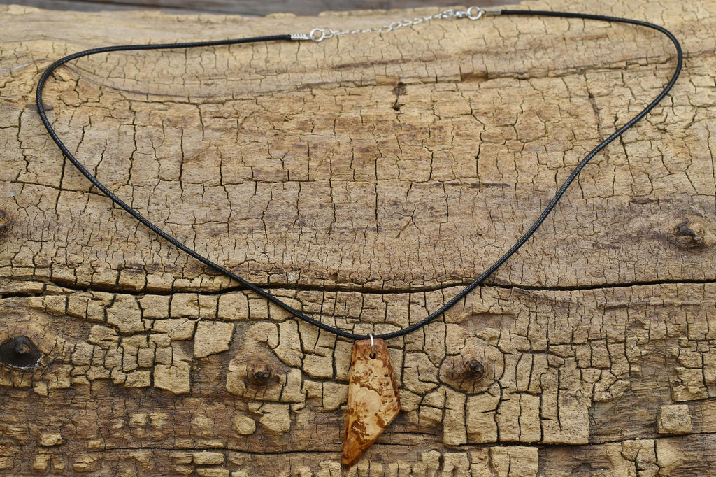 Handmade Hickory Burl Wood Pendant Necklace - Adjustable Length