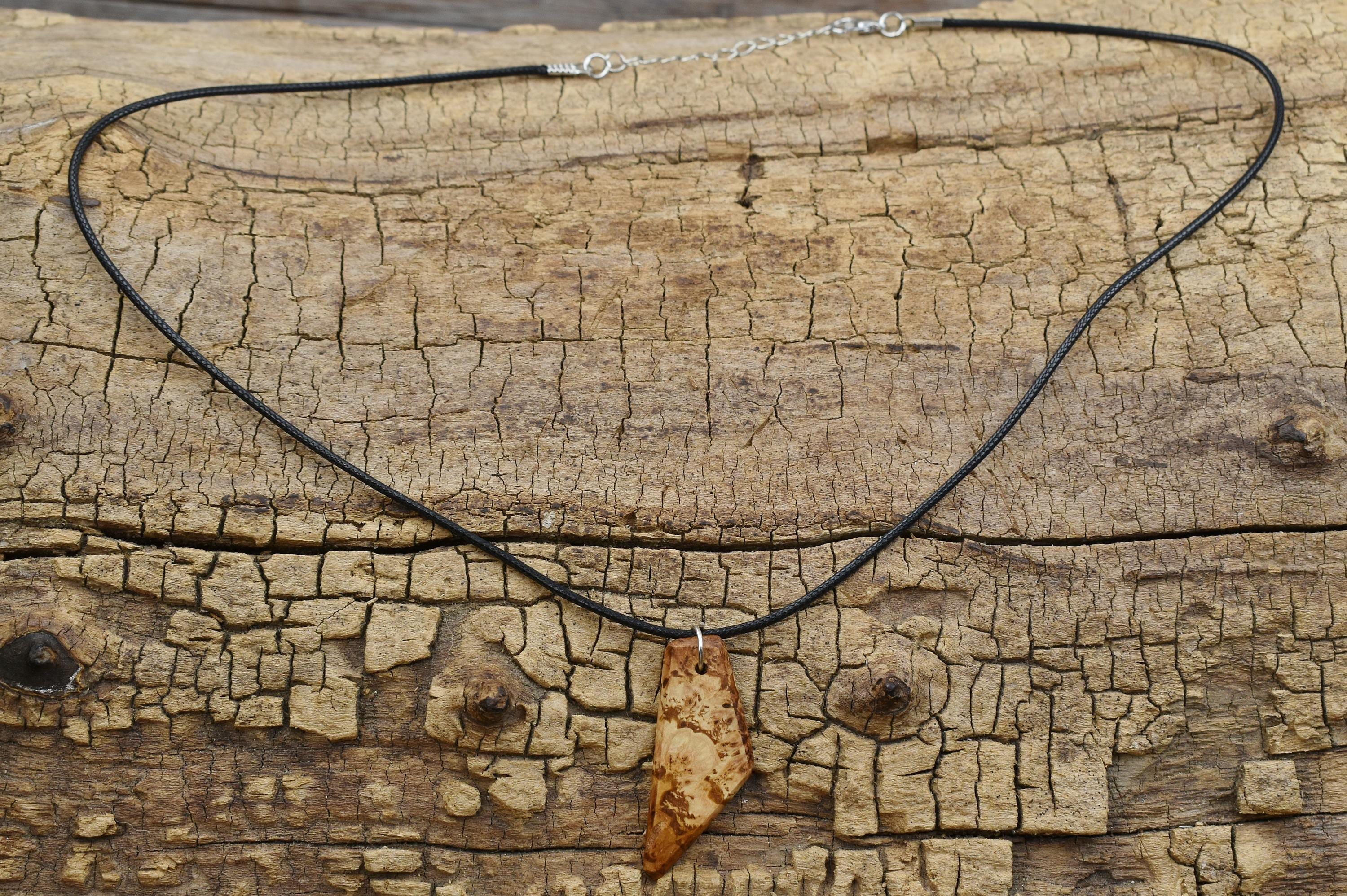 Handmade Hickory Burl Wood Pendant Necklace - Adjustable Length