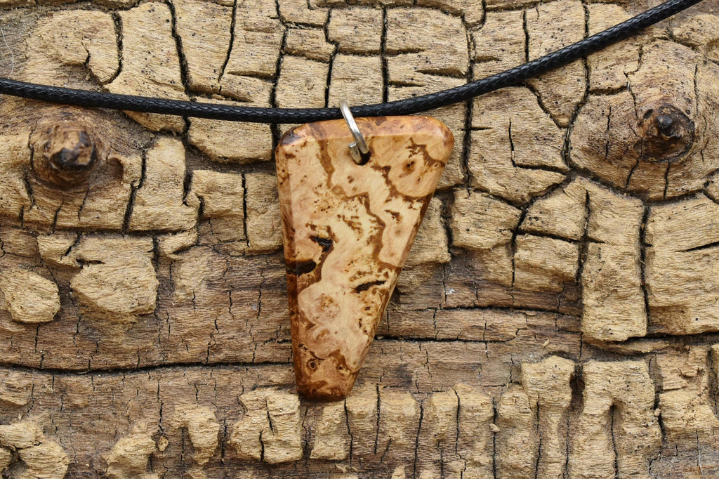 Handmade Hickory Burl Wood Pendant Necklace: Adjustable Length
