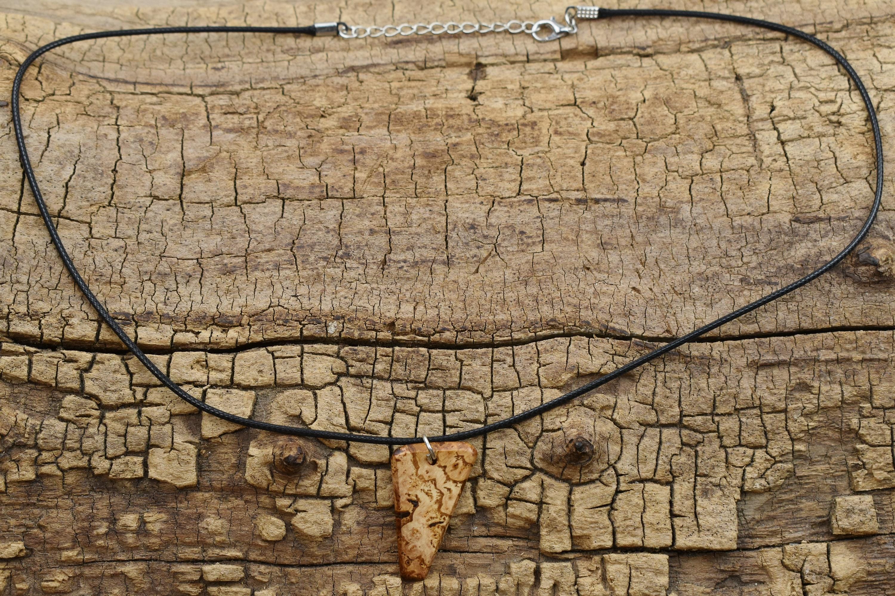 Handmade Hickory Burl Wood Pendant Necklace: Adjustable Length
