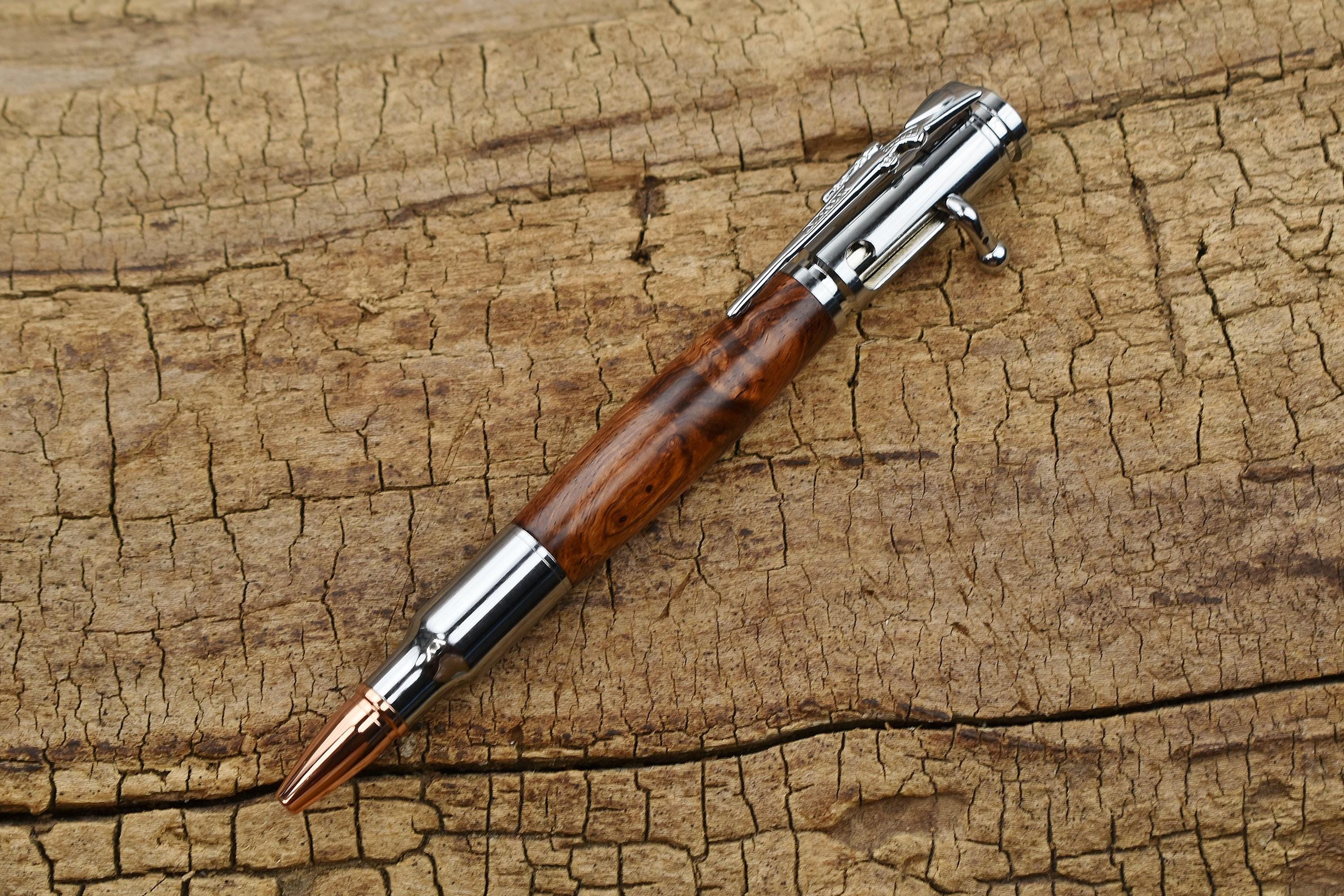 Hand Carved Honduran Rosewood Burl Bolt Action Pen - Chrome Finish