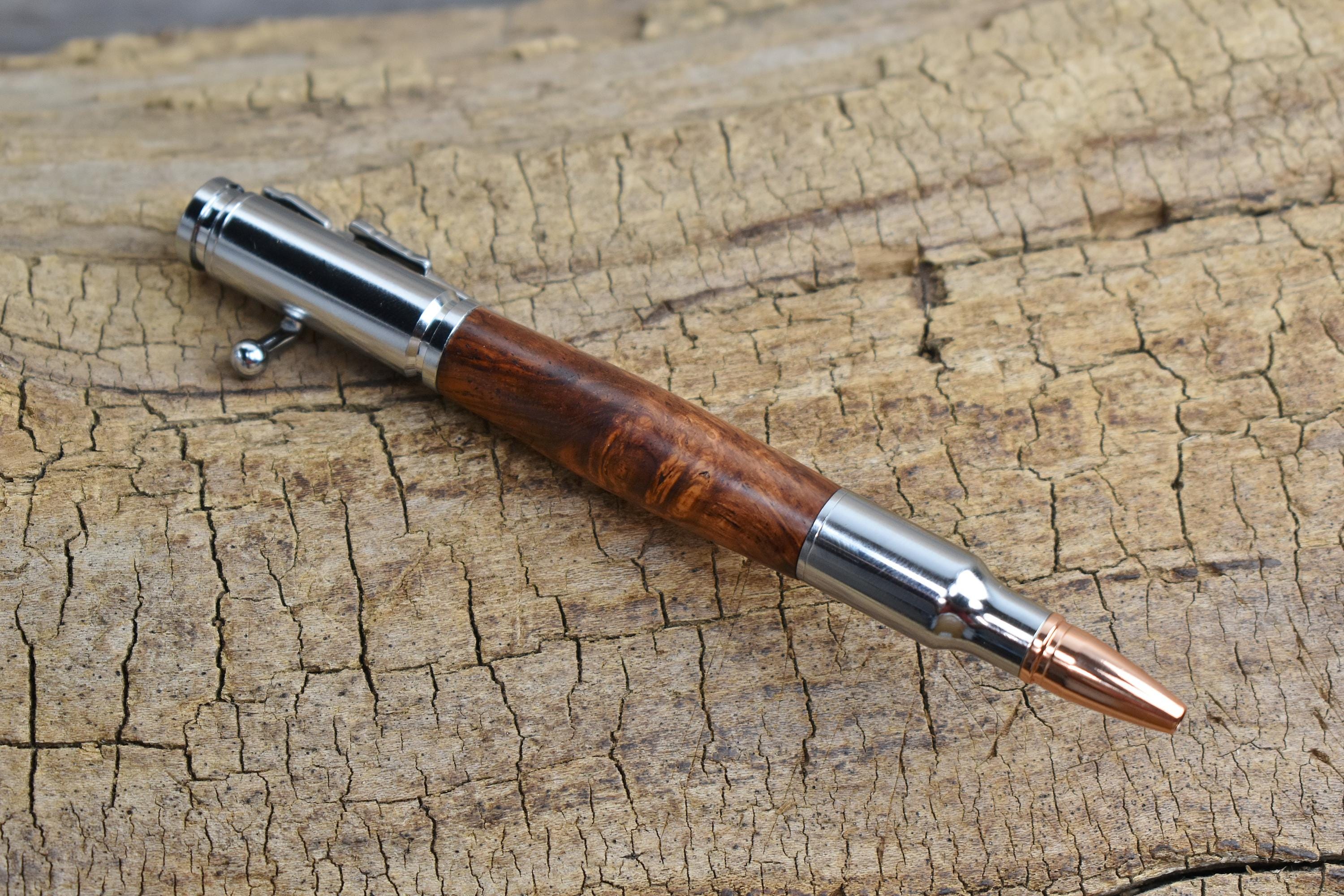 Hand Carved Honduran Rosewood Burl Bolt Action Pen - Chrome Finish