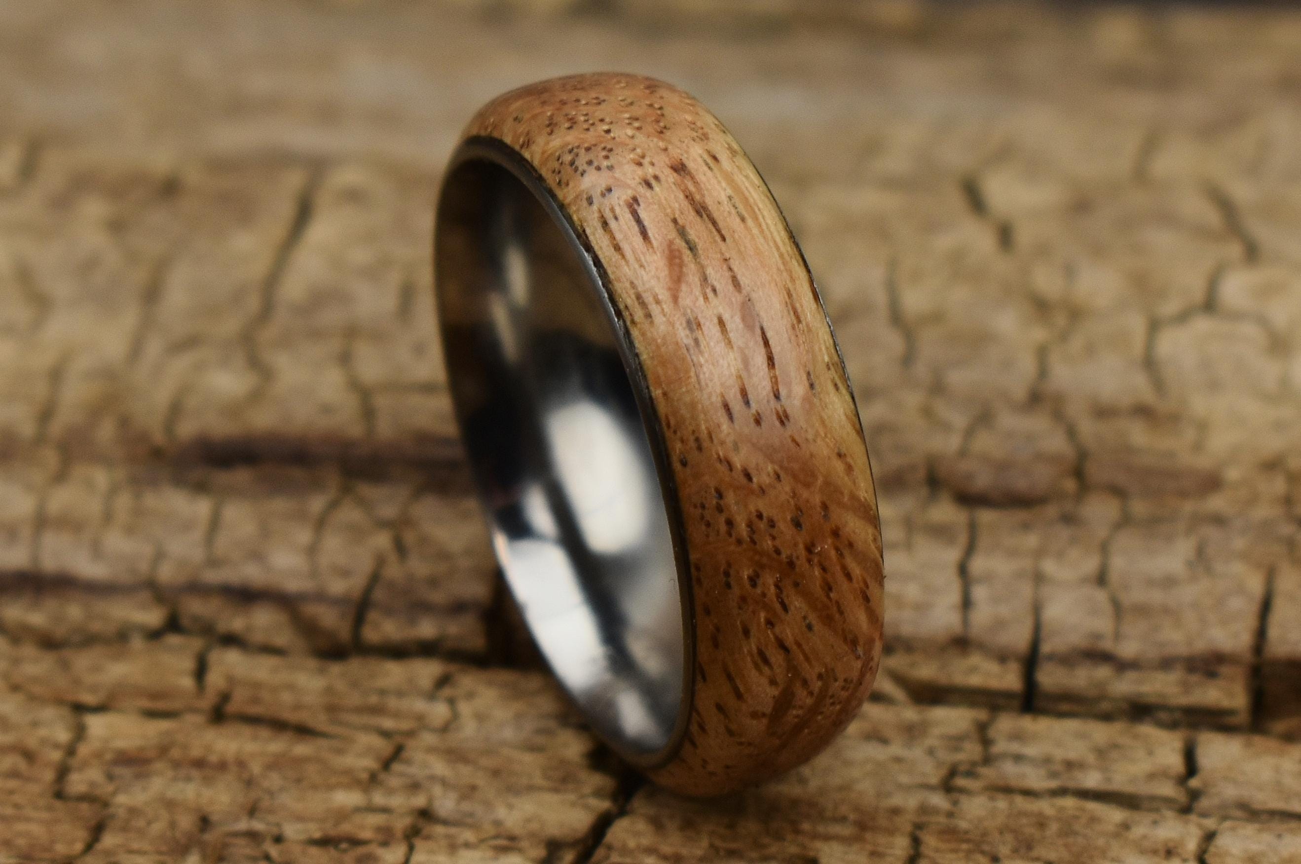 Handmade Figured Oak Wood Ring - Stainless Steel Core - Size 12.5