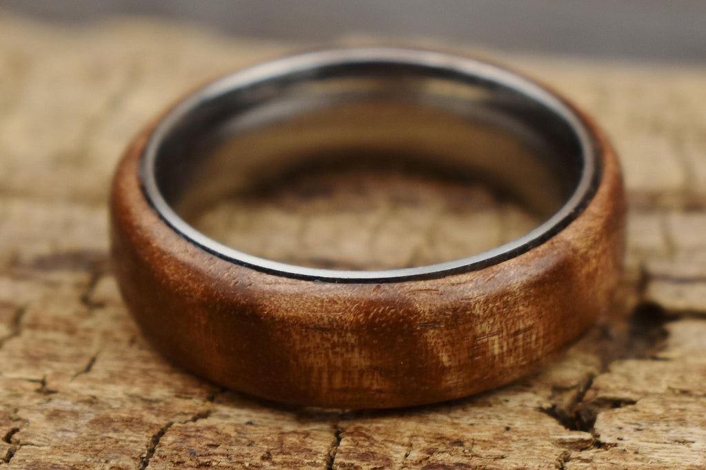 Handmade Curly Satinwood Ring - Stainless Steel Core - Size 13