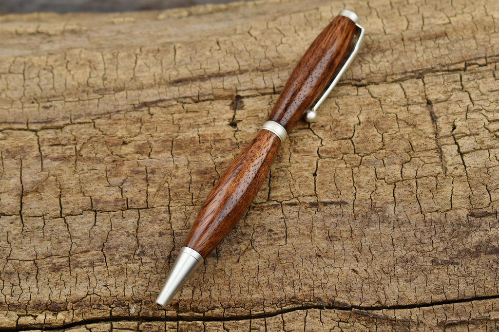 Bubinga Wood Pen: Satin Pearl Twist Pen, Handmade in Africa