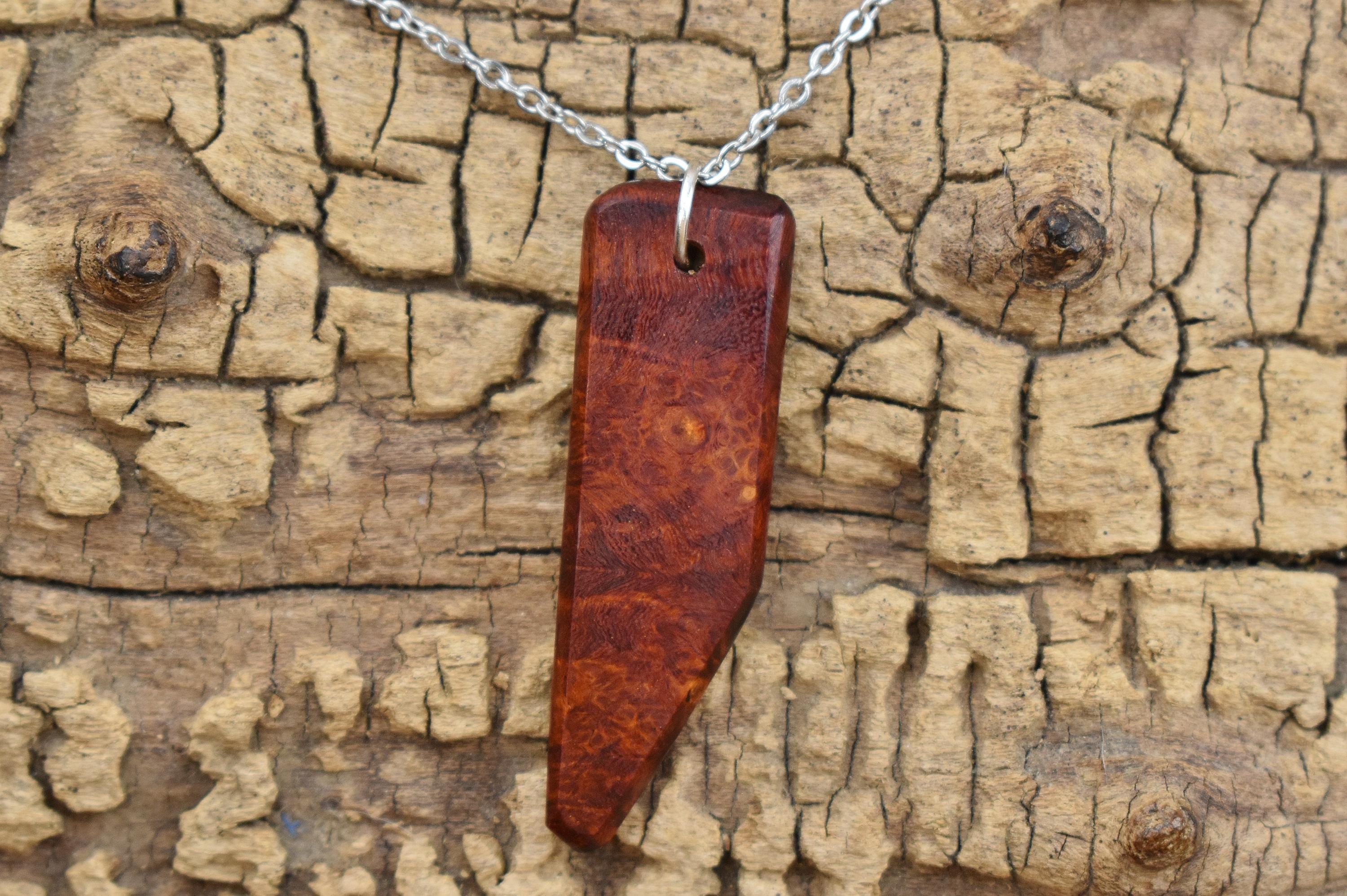 Handmade Bloodwood Burl Pendant Necklace - 24 inch Chain