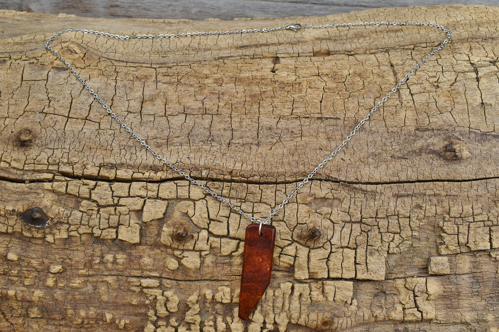 Handmade Bloodwood Burl Pendant Necklace - 24 inch Chain