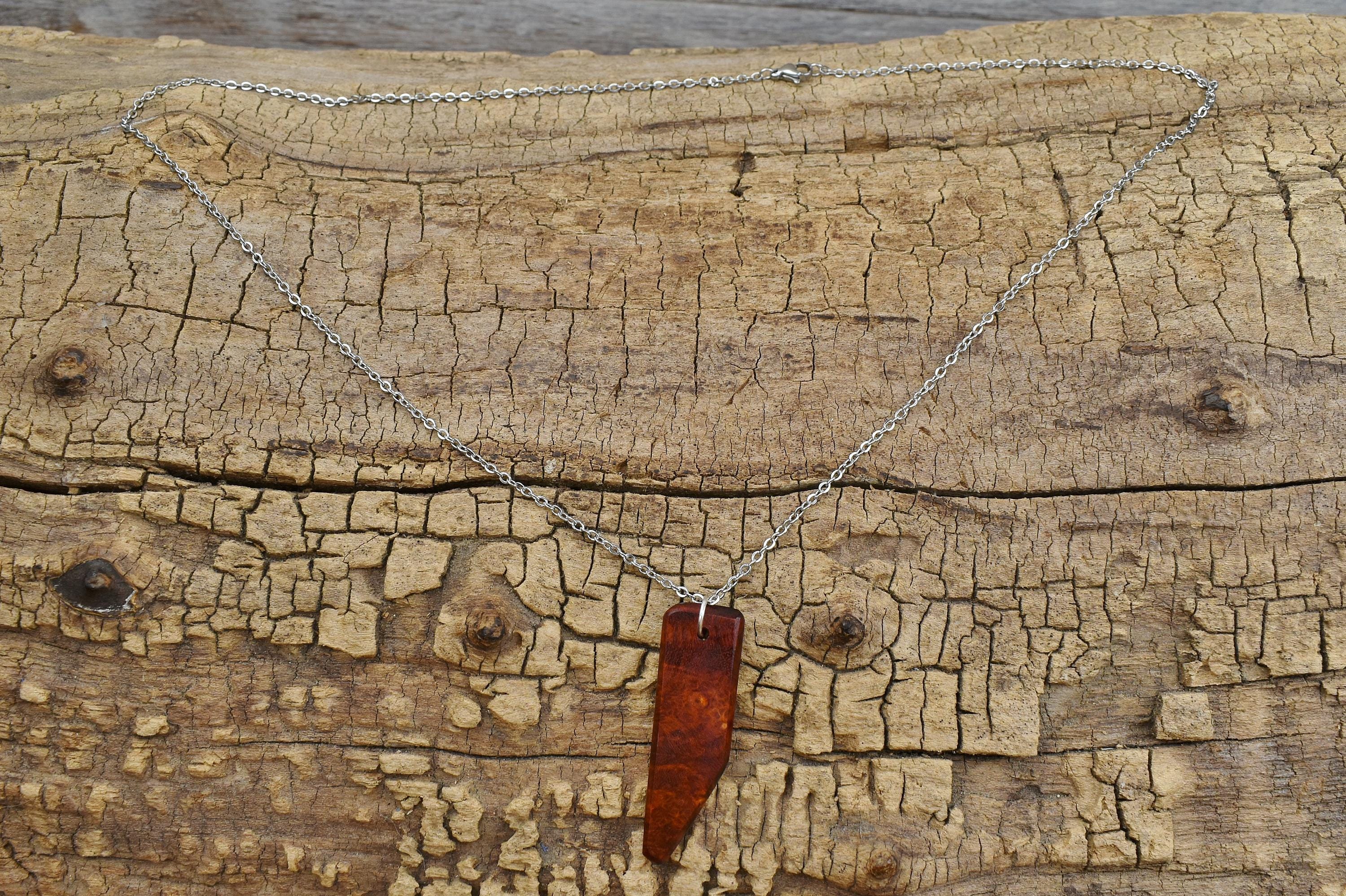 Handmade Bloodwood Burl Pendant Necklace - 24 inch Chain