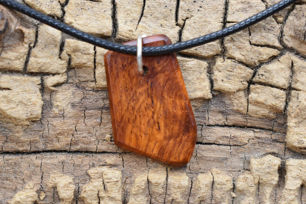 Amboyna Burl Wood Pendant Necklace: Handmade Adjustable Necklace (18-20inch)