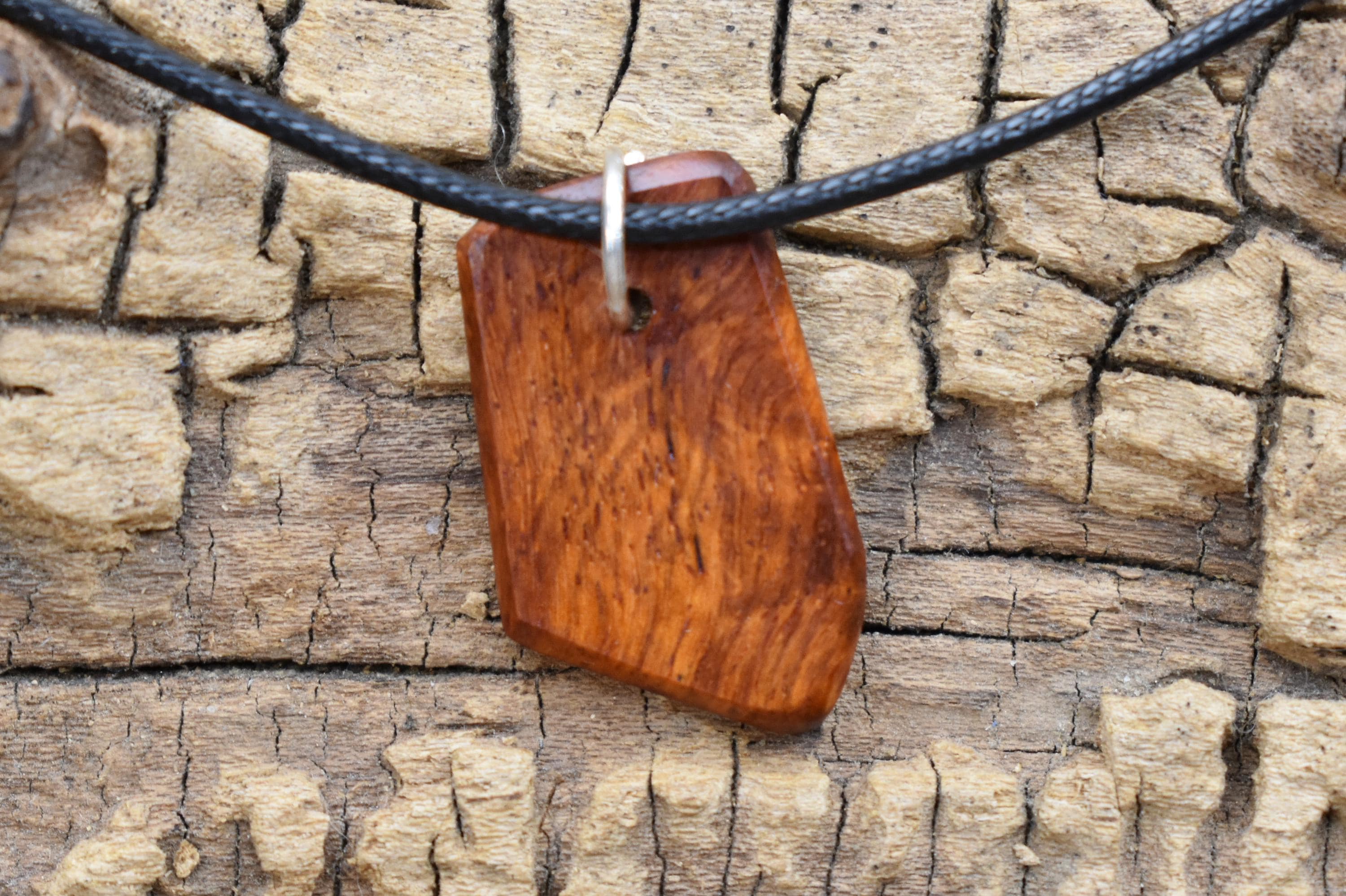 Amboyna Burl Wood Pendant Necklace: Handmade Adjustable Necklace (18-20inch)