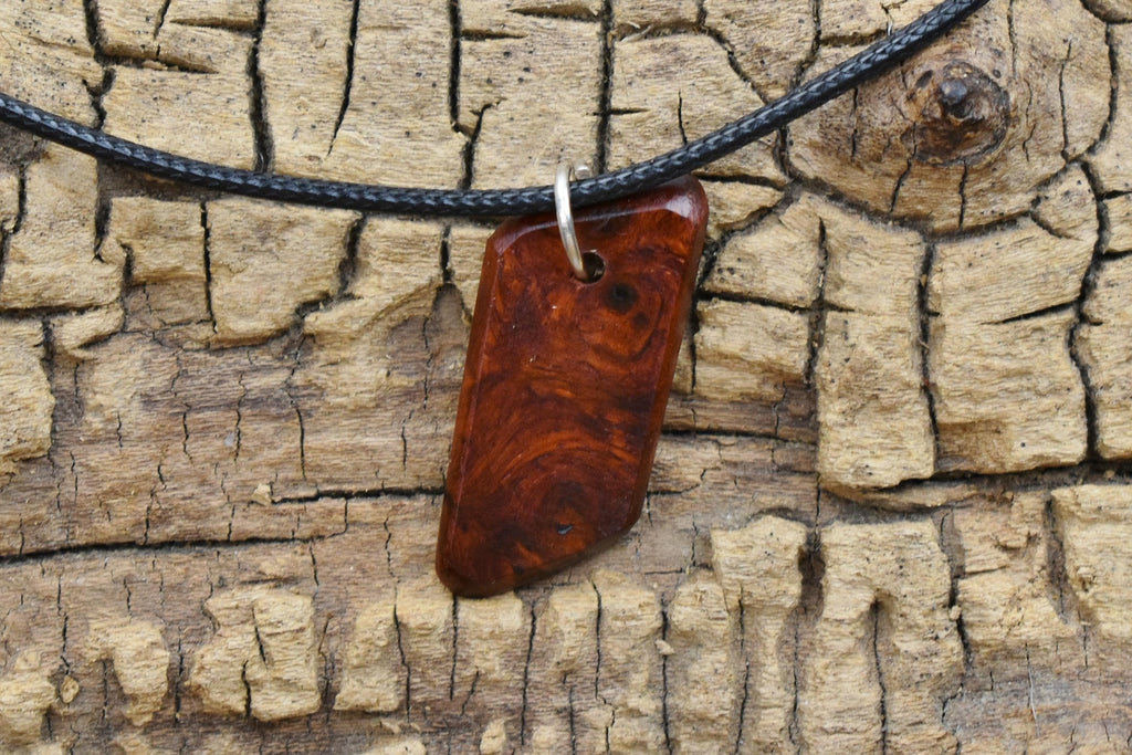 Handmade Amboyna Burl Wood Pendant Necklace: Adjustable 18-20 inch