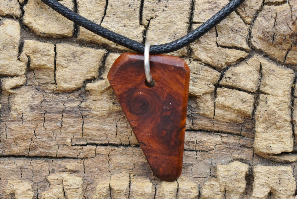 Amboyna Burl Wood Pendant Necklace: Handmade Adjustable Necklace (18-20inch)