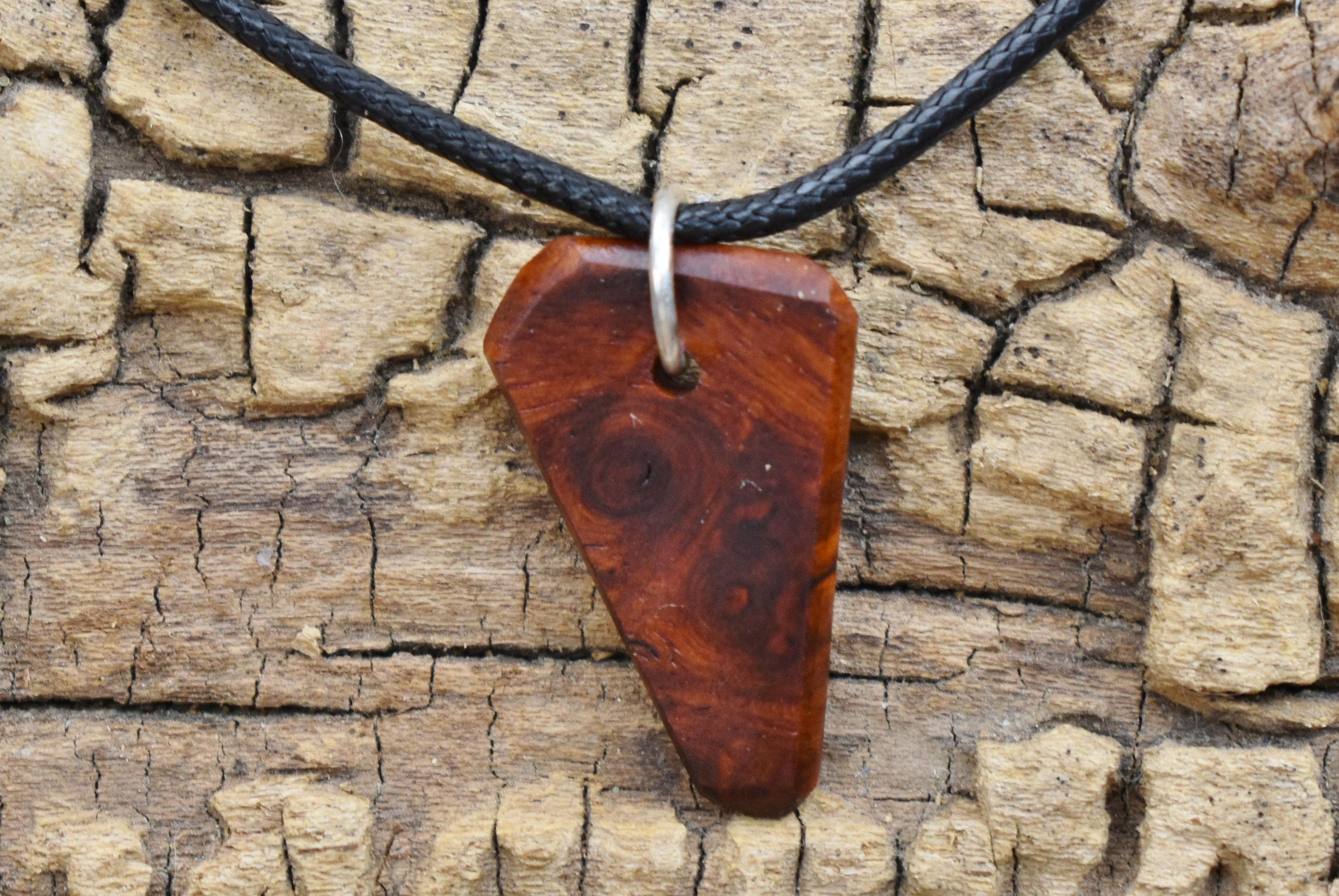Amboyna Burl Wood Pendant Necklace: Handmade Adjustable Necklace (18-20inch)