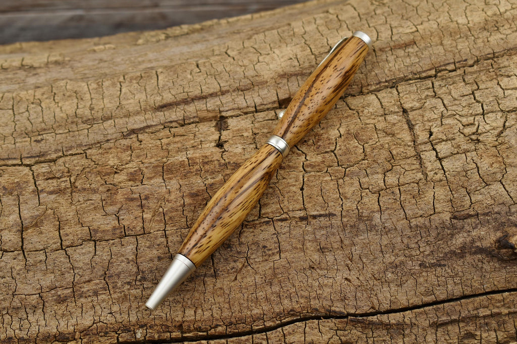 Zebrawood Pen: Satin Pearl Finish, Slimline Twist Pen