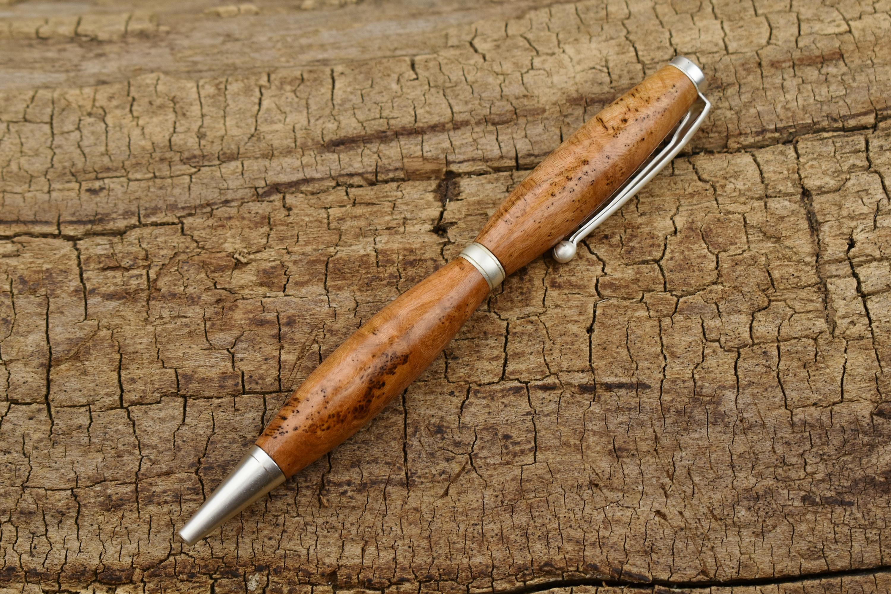 Cherry Burl Wood Pen: Satin Pearl Finish, Twist Design