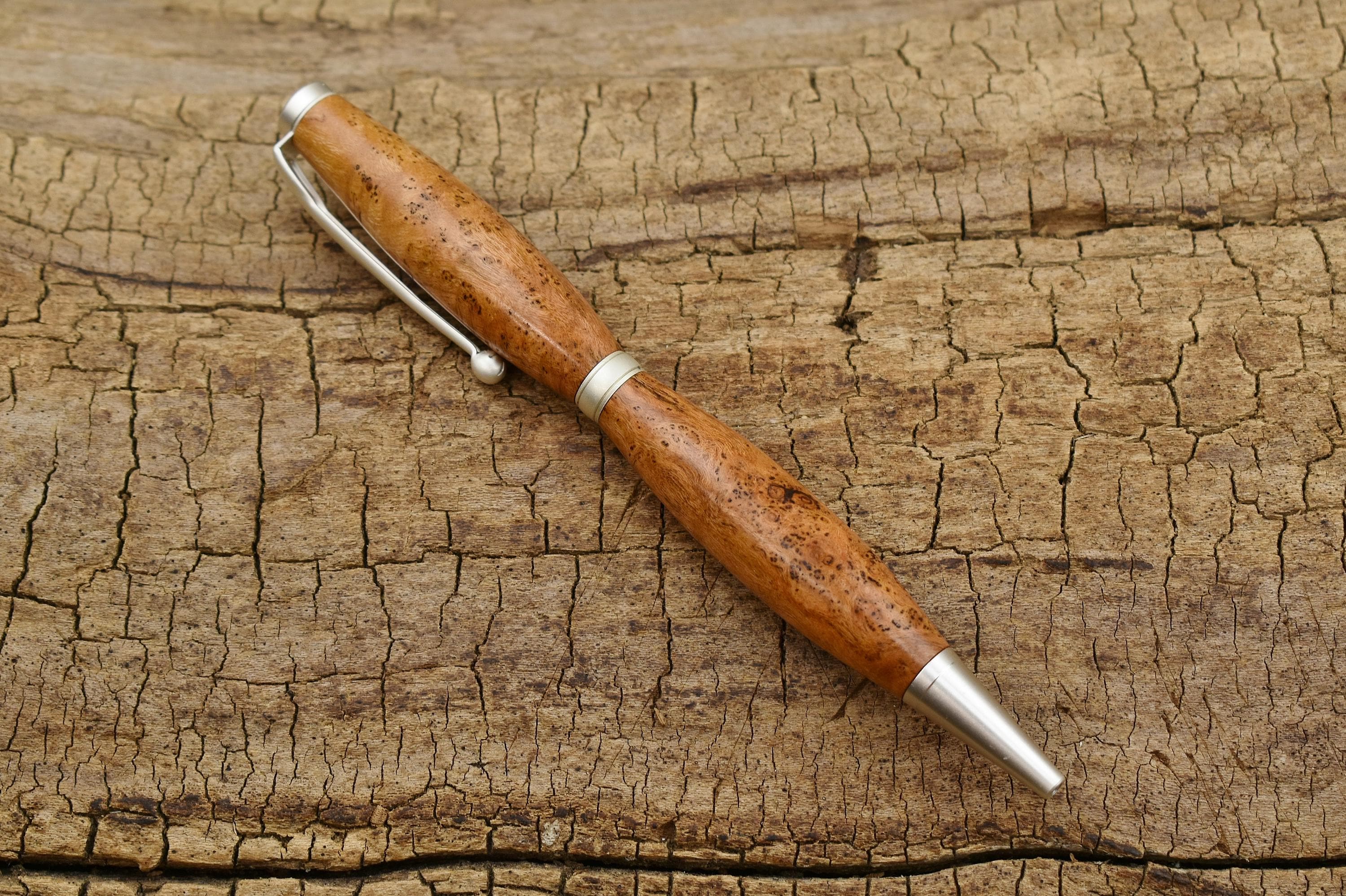 Cherry Burl Wood Pen: Satin Pearl Finish, Twist Design
