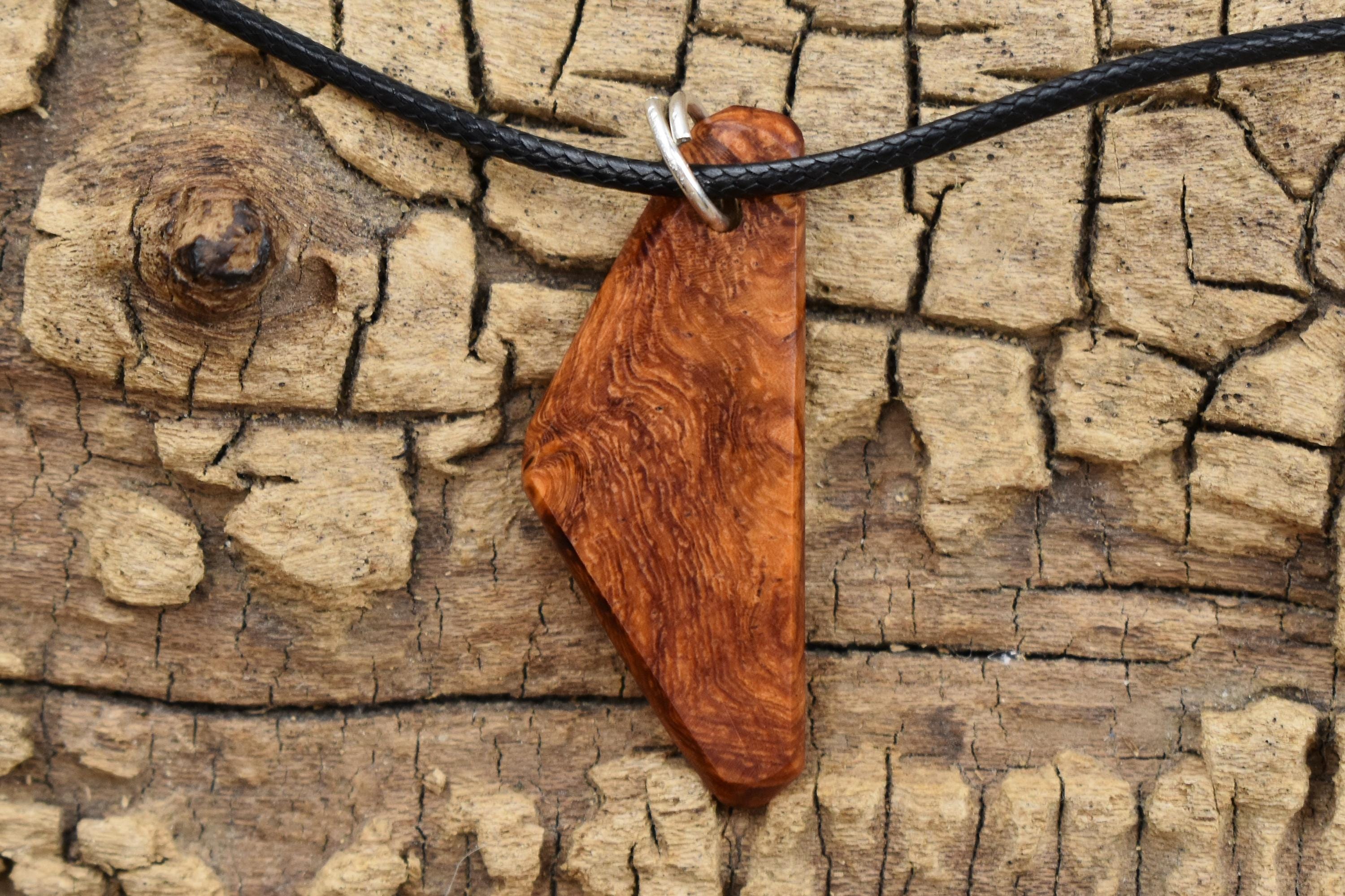 Handmade Afzelia Burl Wood Pendant Necklace: Adjustable Length
