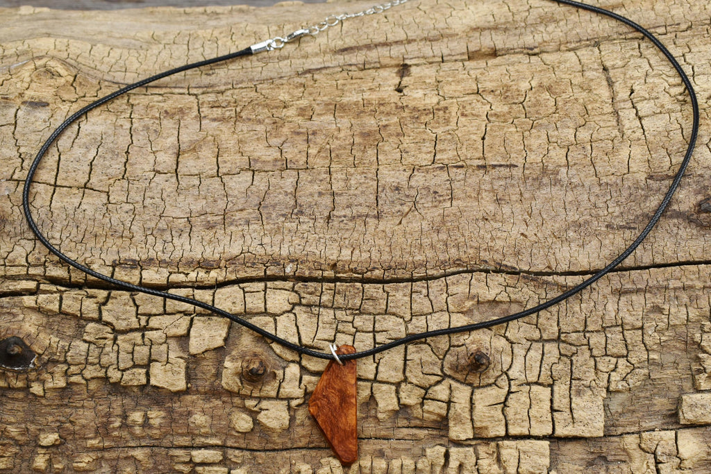 Handmade Afzelia Burl Wood Pendant Necklace: Adjustable Length