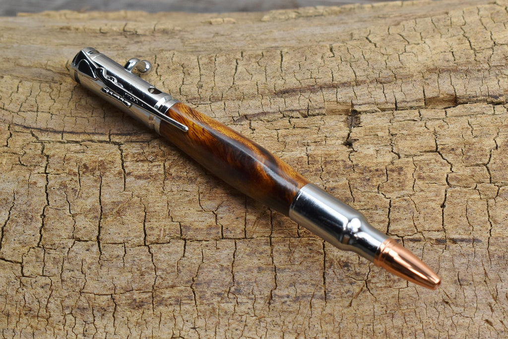 Hand Carved Ironwood Bolt Action Pen with Chrome Finish