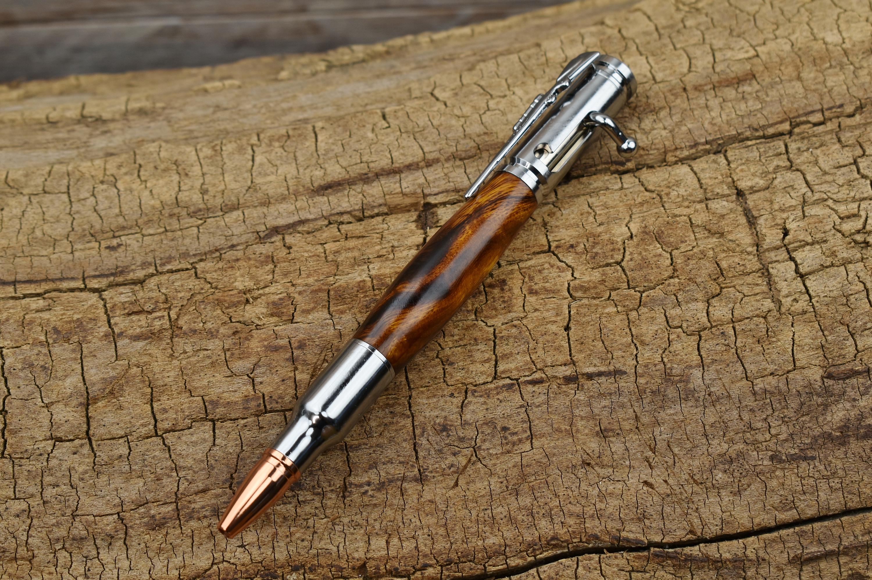 Hand Carved Ironwood Bolt Action Pen with Chrome Finish