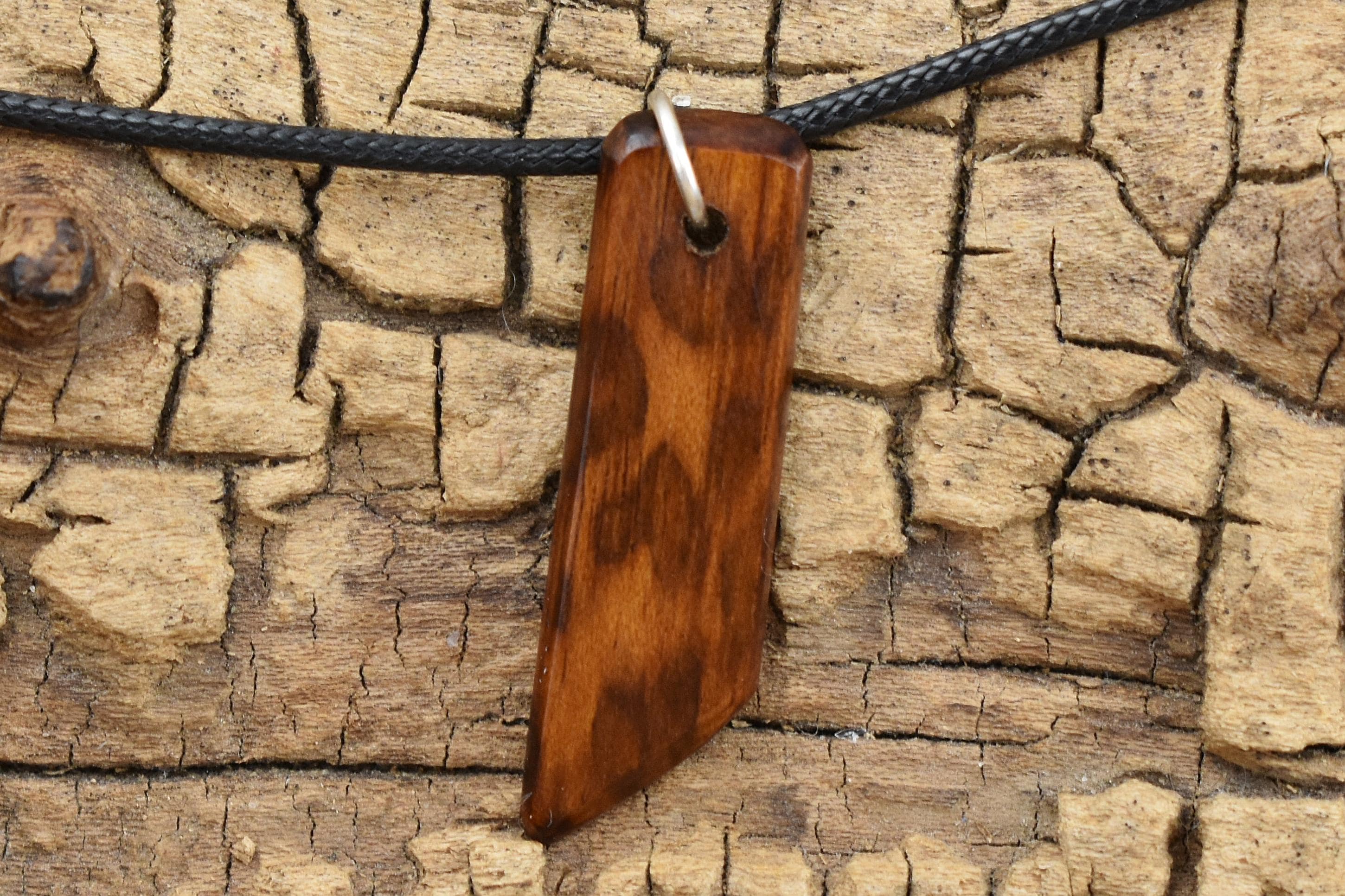 Handmade Snakewood Wood Pendant Necklace - Adjustable 18-20 inch