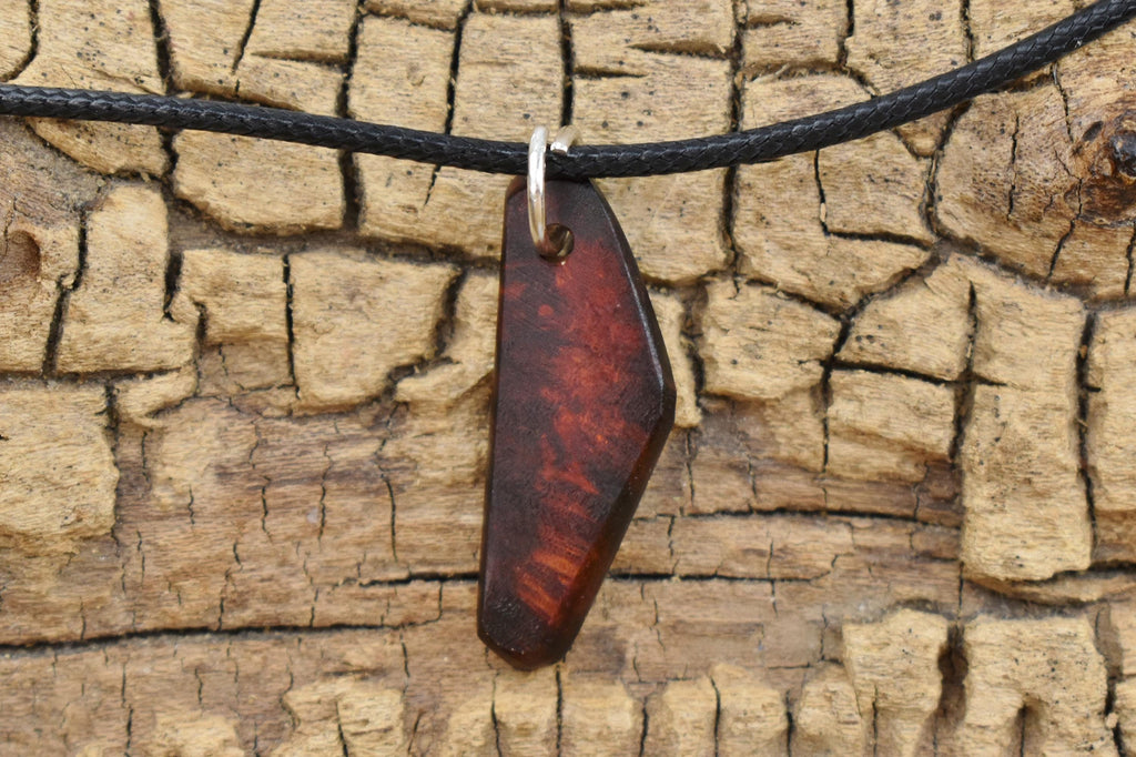 Handmade Bloodwood Burl Wood Pendant Necklace - Adjustable