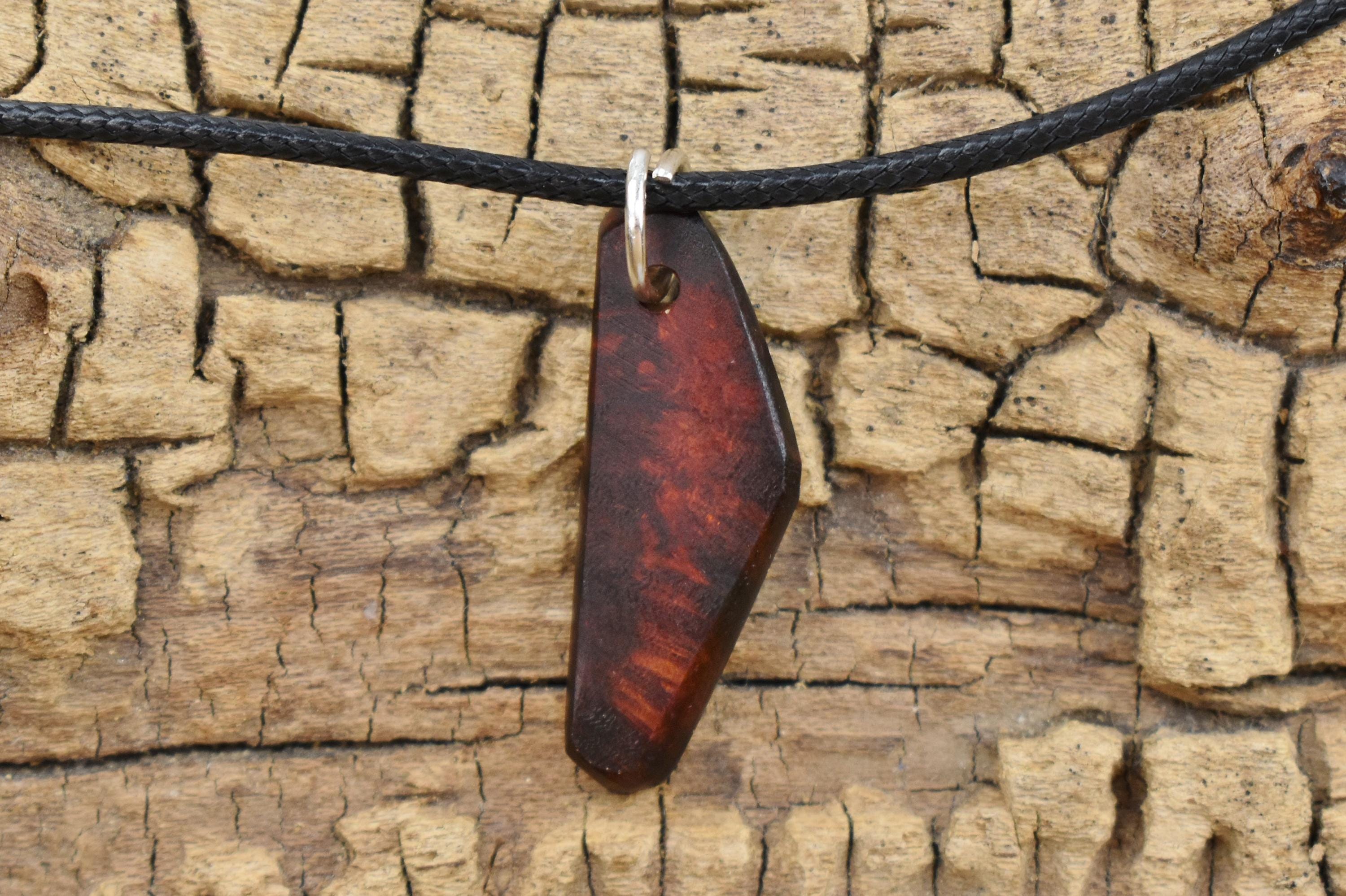 Handmade Bloodwood Burl Wood Pendant Necklace - Adjustable