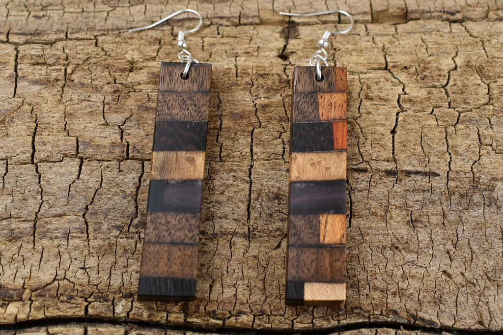 Handmade Resin Wood Earrings - Unique Mixed Woods Design