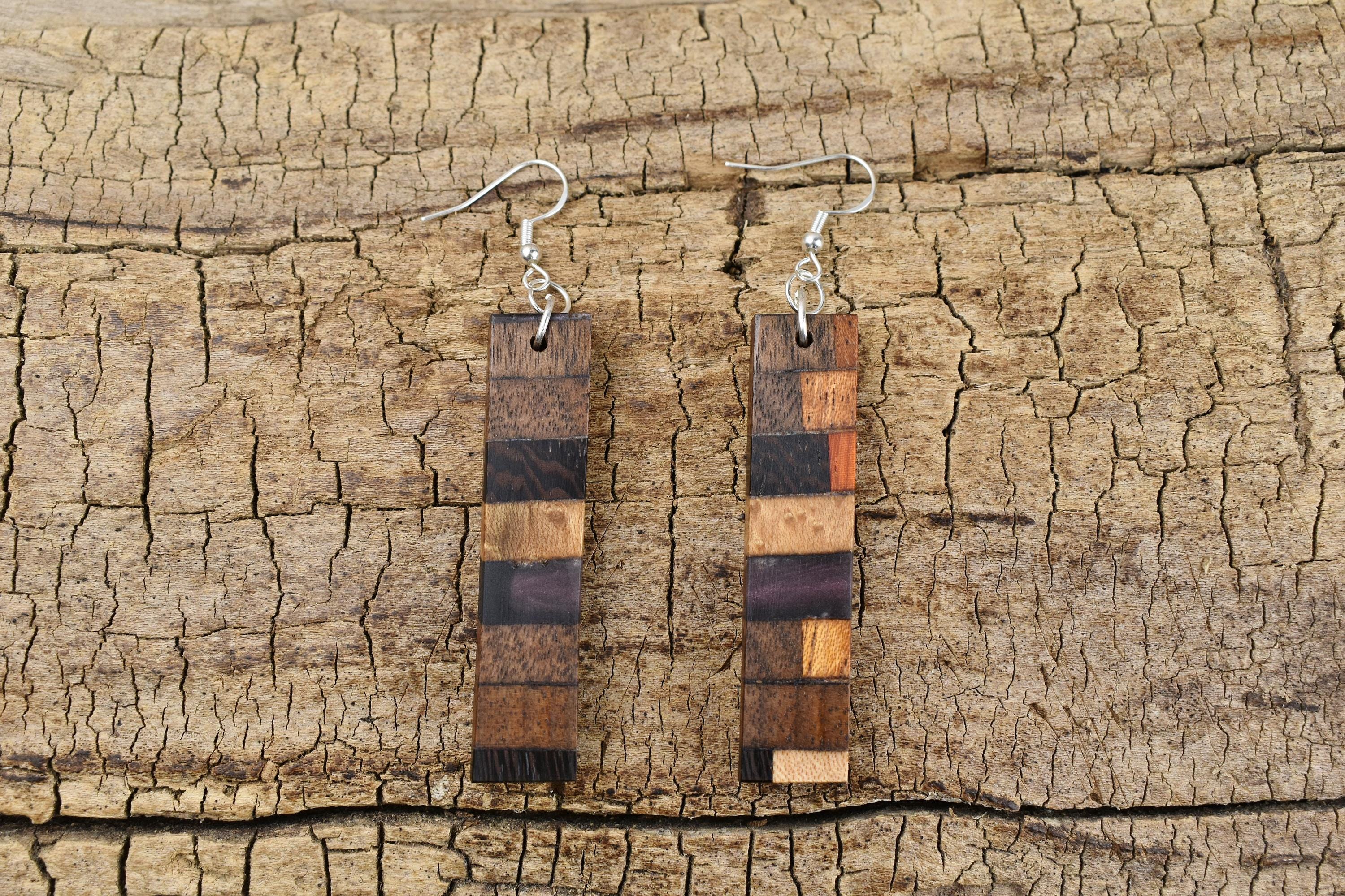 Handmade Resin Wood Earrings - Unique Mixed Woods Design