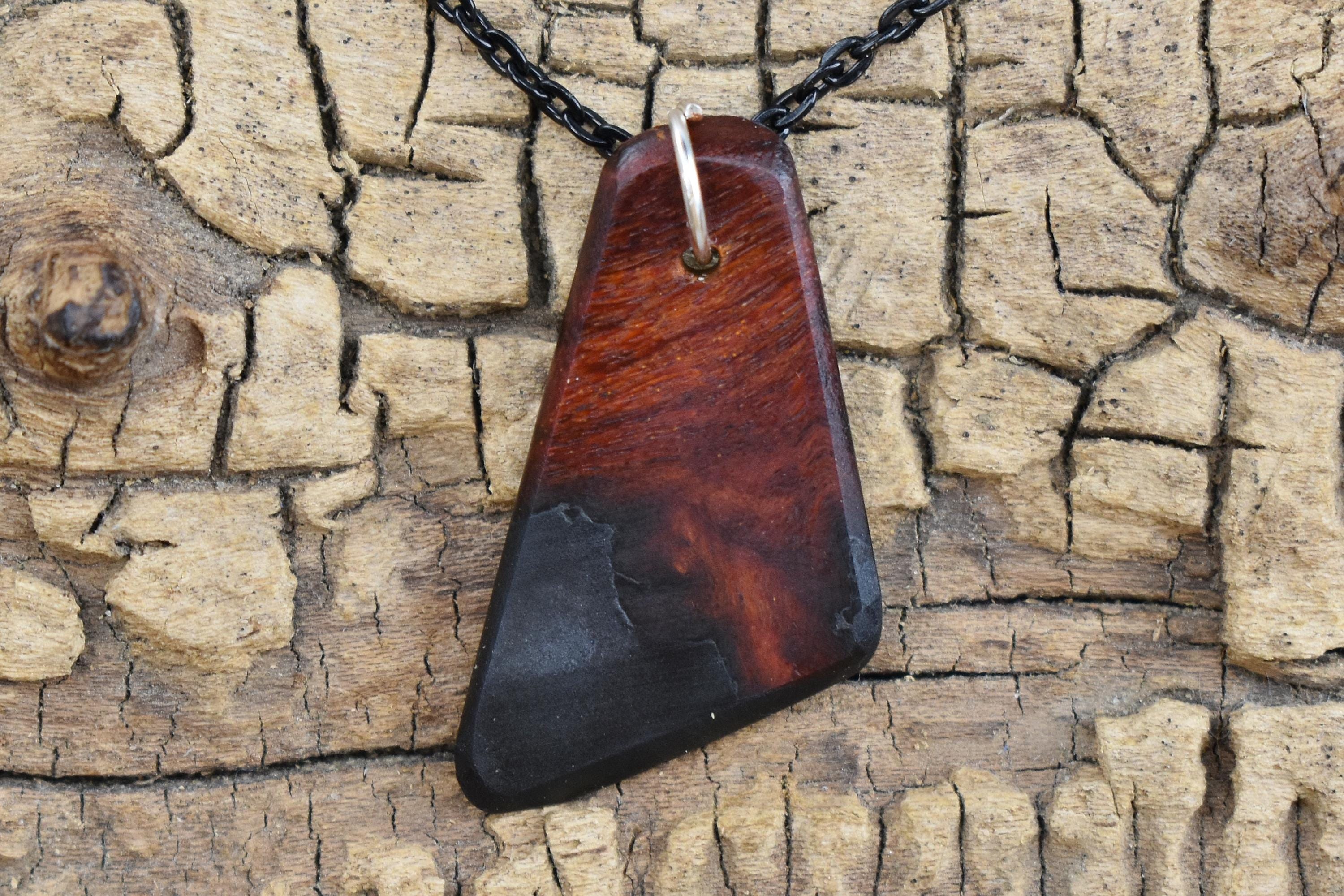 Bloodwood Burl & Black Onyx Resin Pendant Necklace - 18" Chain