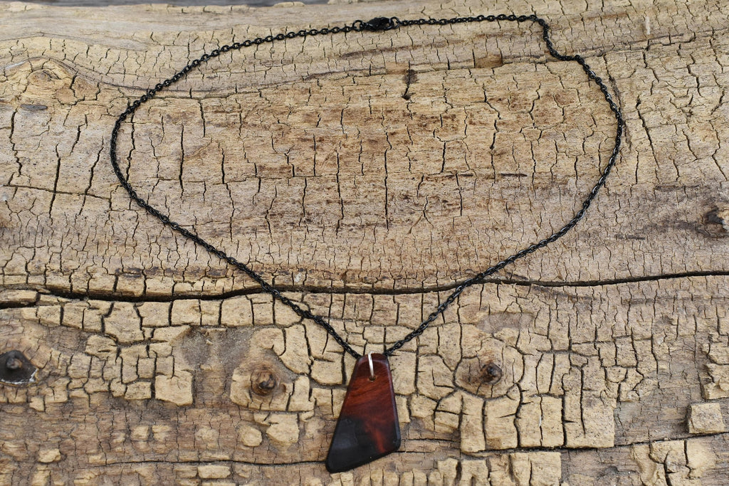 Bloodwood Burl & Black Onyx Resin Pendant Necklace - 18" Chain