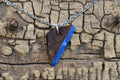 Elm Burl Wood Pendant Necklace: Caribbean Blue Resin, 20in Chain