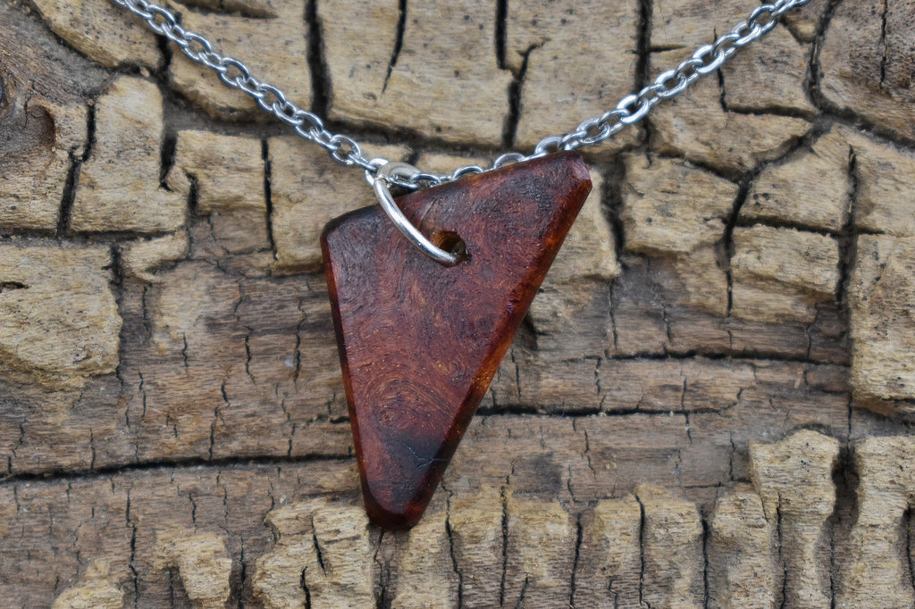 Bloodwood Burl Wood Pendant Necklace: Handmade Belize Wood, 20 inch Chain