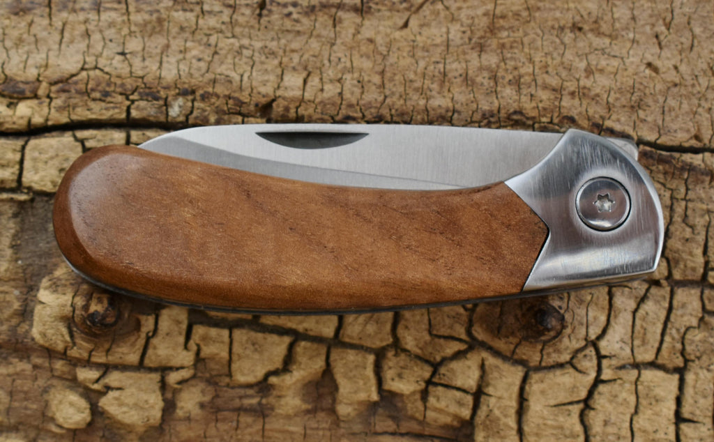 Pocket Knife with Southeast Asian Curly Satinwood Wood Handle - Hunting Knife - Engraving Option Available
