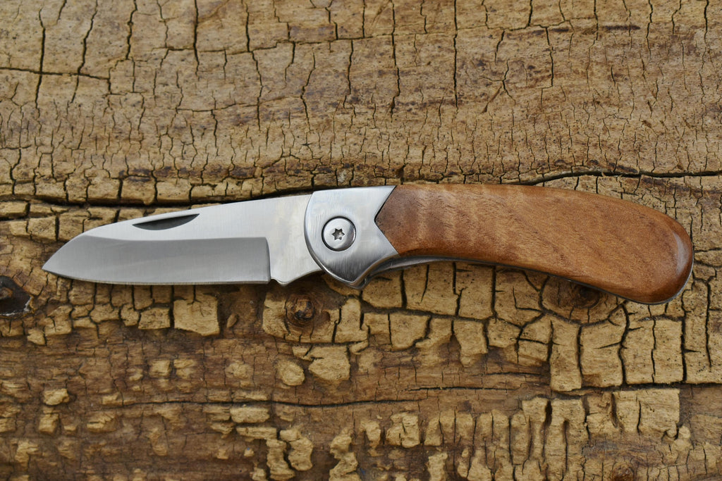Pocket Knife with Southeast Asian Curly Satinwood Wood Handle - Hunting Knife - Engraving Option Available