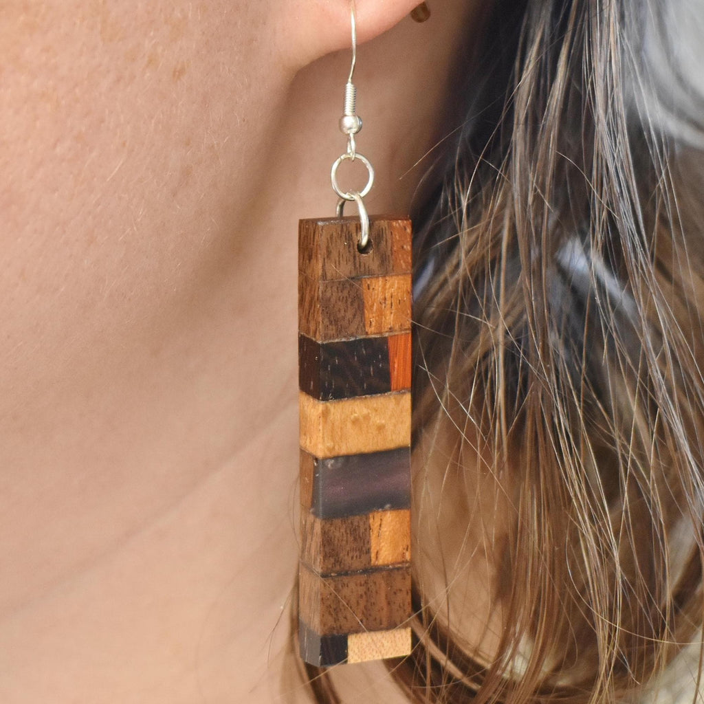 Handmade Resin Wood Earrings - Unique Mixed Woods Design