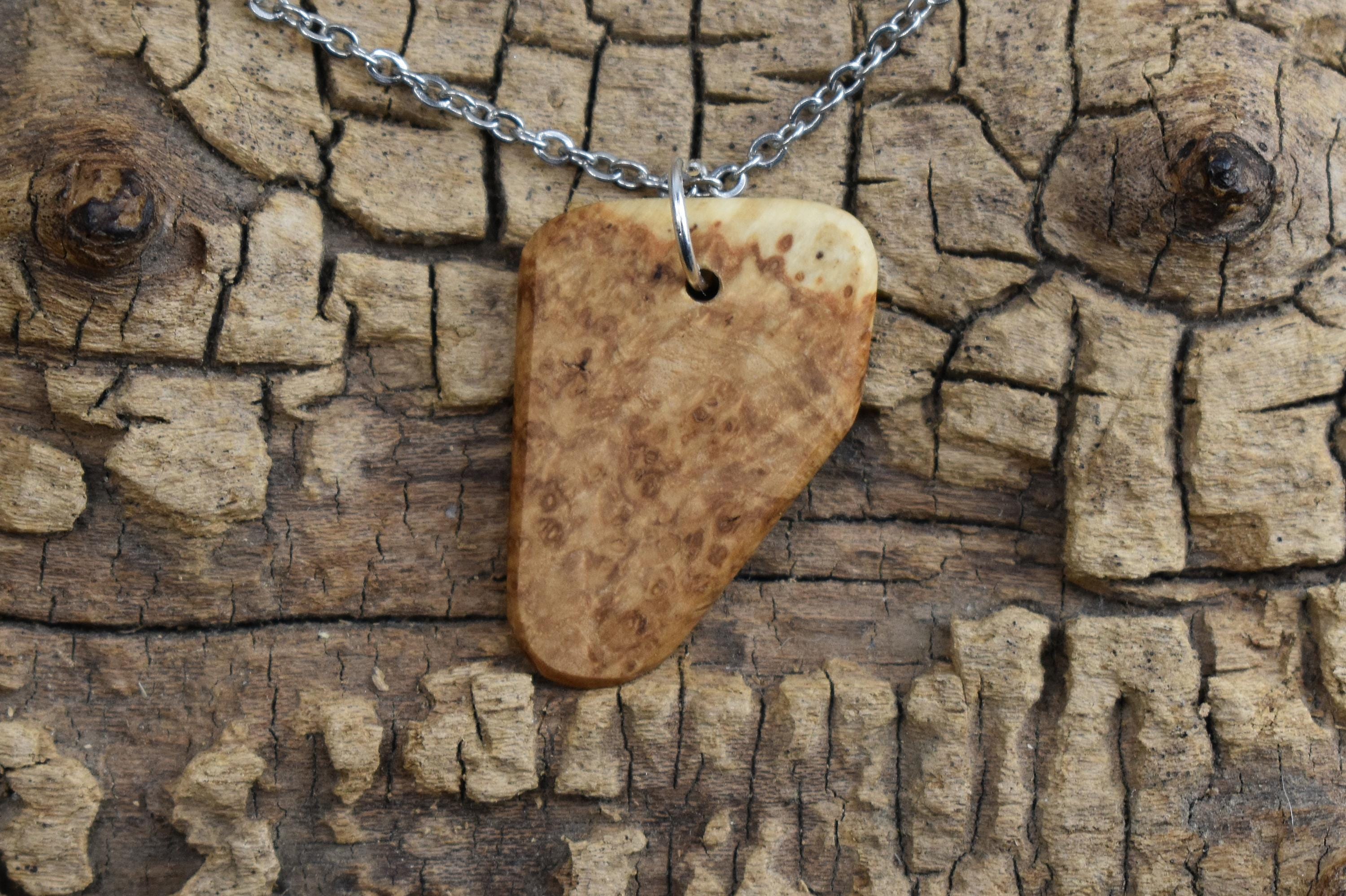 Black Ash Burl Wood Pendant Necklace - 20 inch Chain